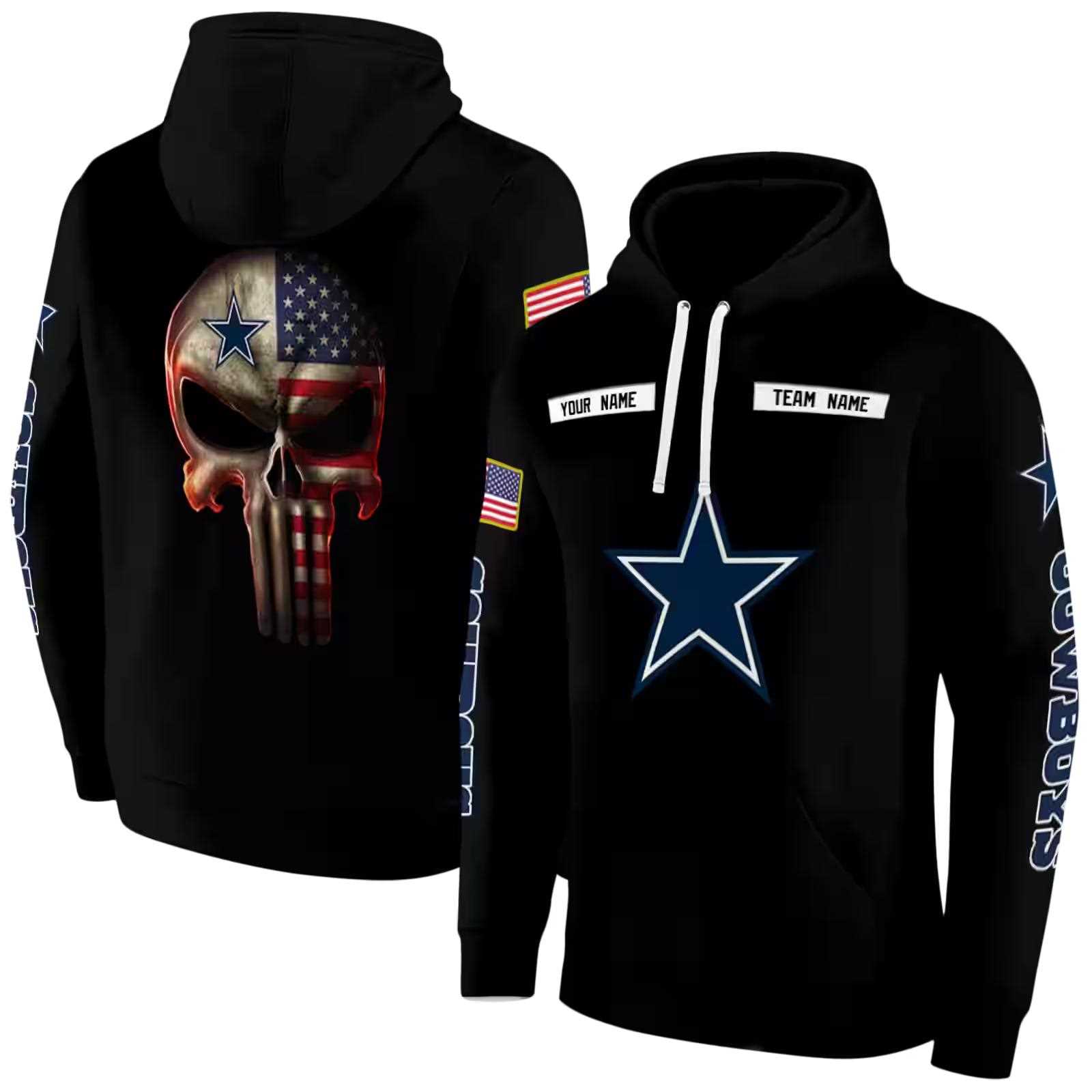 custom dallas cowboys punisher skull black hoodie fashion forward