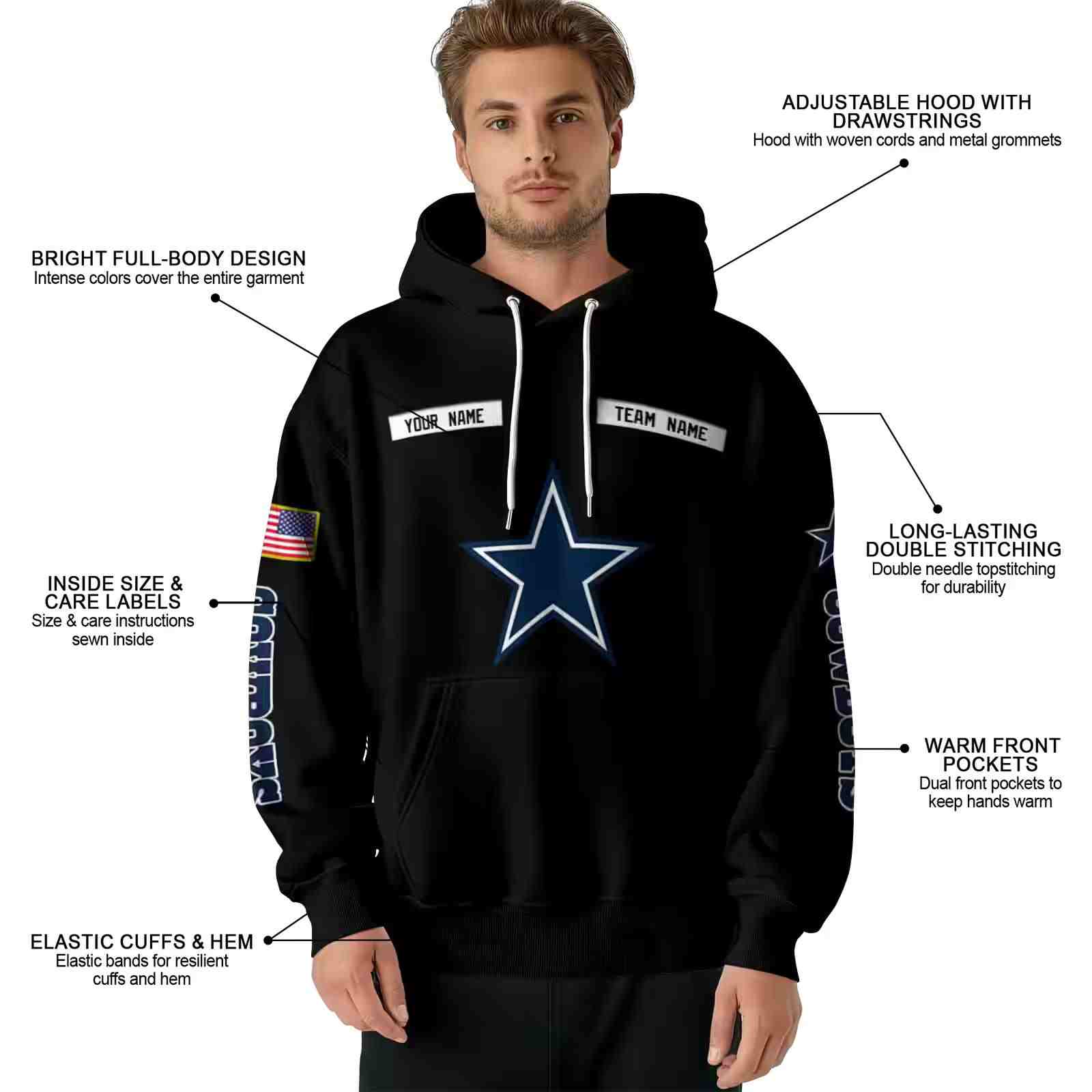 custom dallas cowboys punisher skull black hoodie latest model