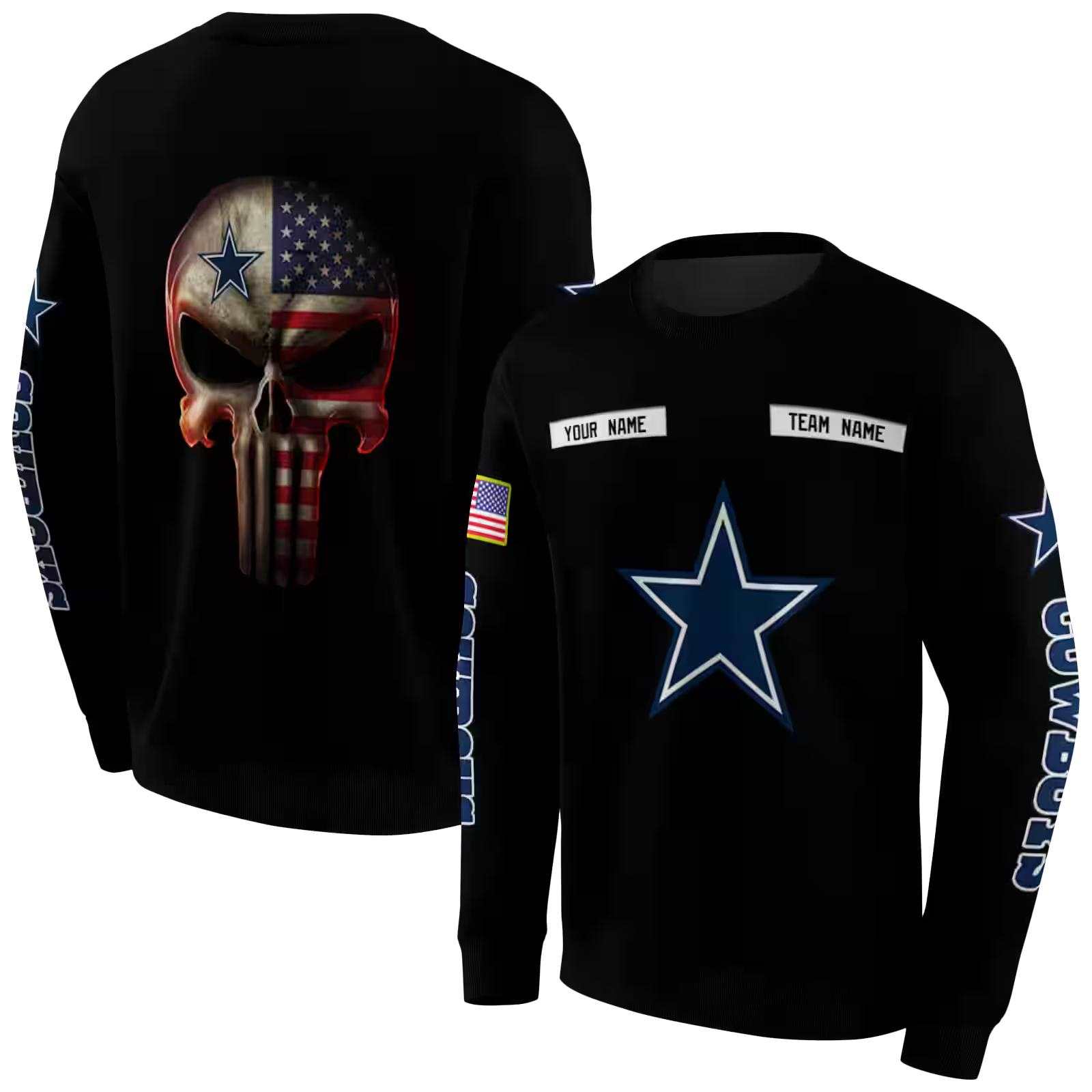 custom dallas cowboys punisher skull black hoodie premium grade