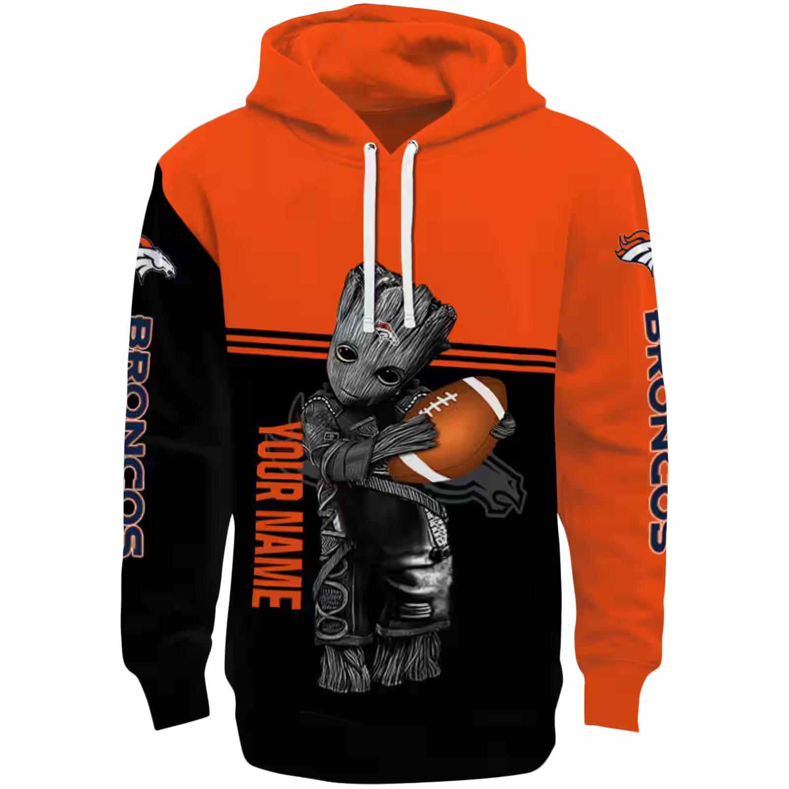 Custom Denver Broncos Baby Groot Orange Black Hoodie