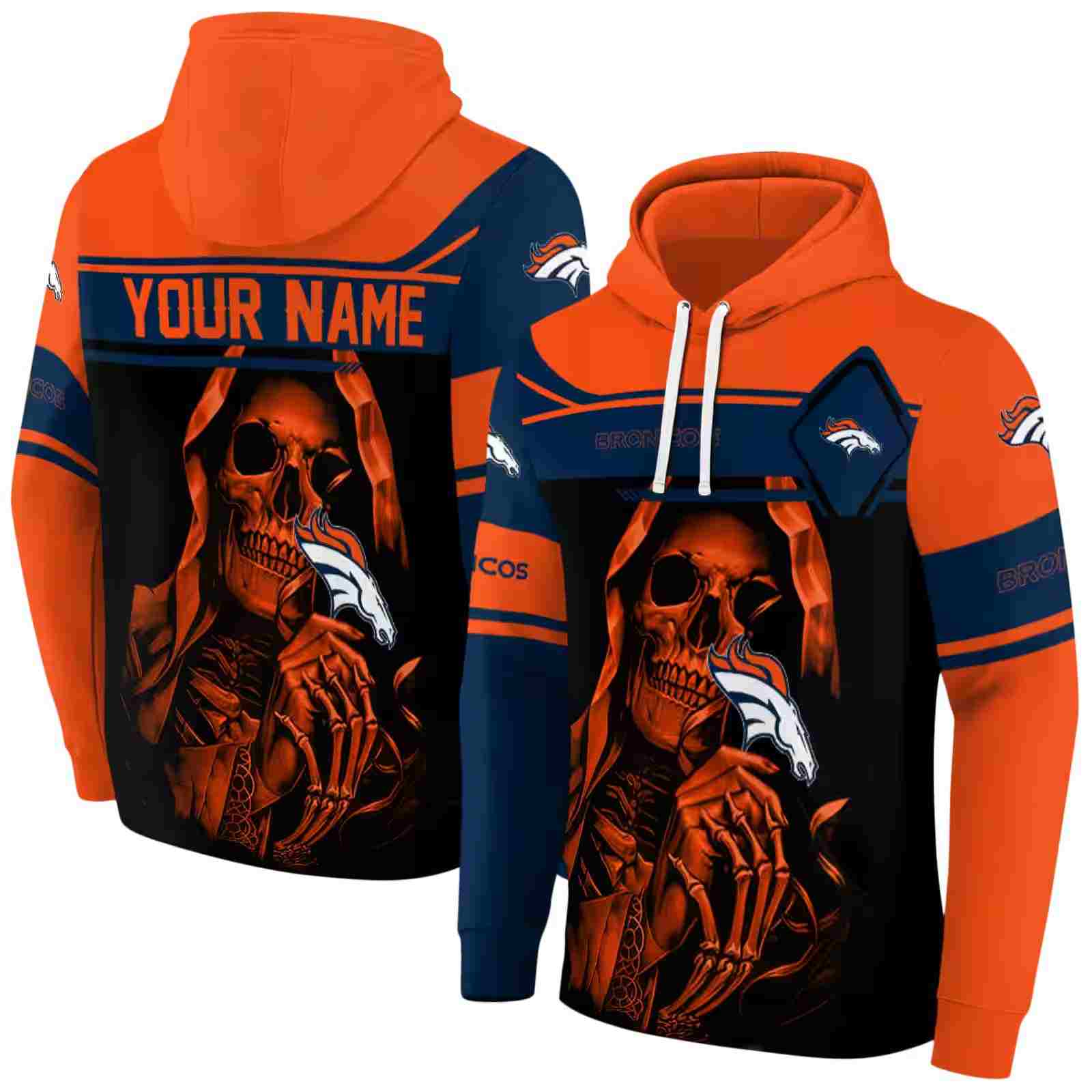 custom denver broncos grim reaper orange black hoodie fashion forward