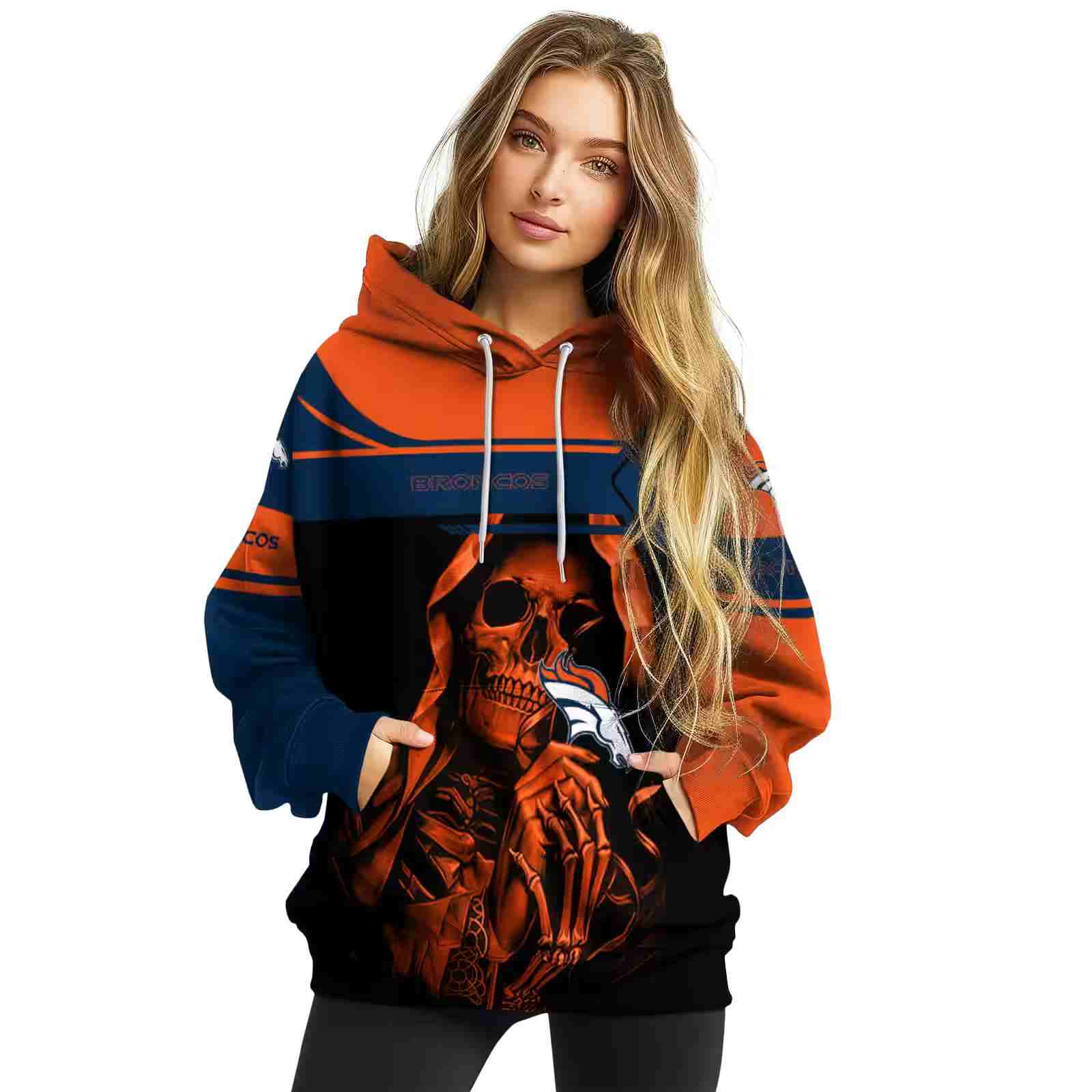 custom denver broncos grim reaper orange black hoodie high quality