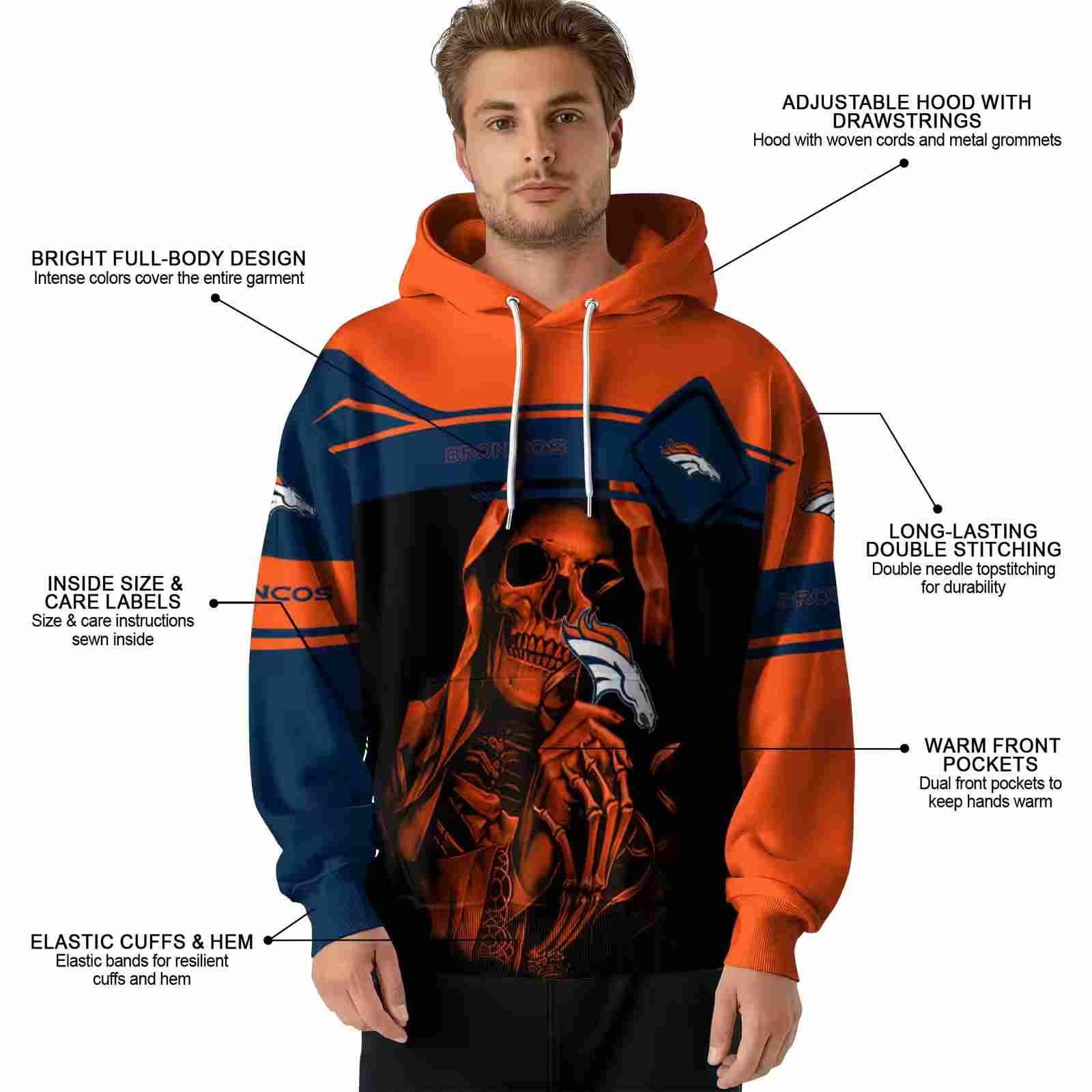 custom denver broncos grim reaper orange black hoodie latest model