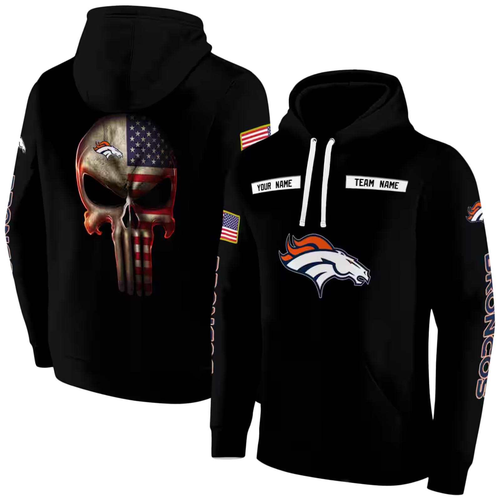 custom denver broncos punisher skull black hoodie fashion forward