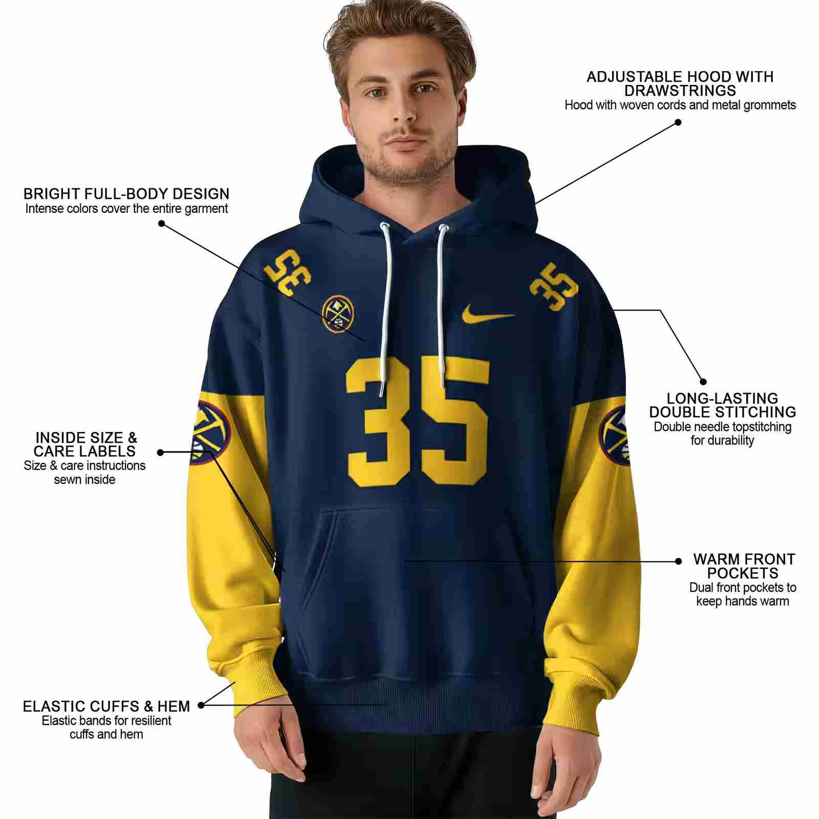 custom denver nuggets minimal design blue hoodie latest model