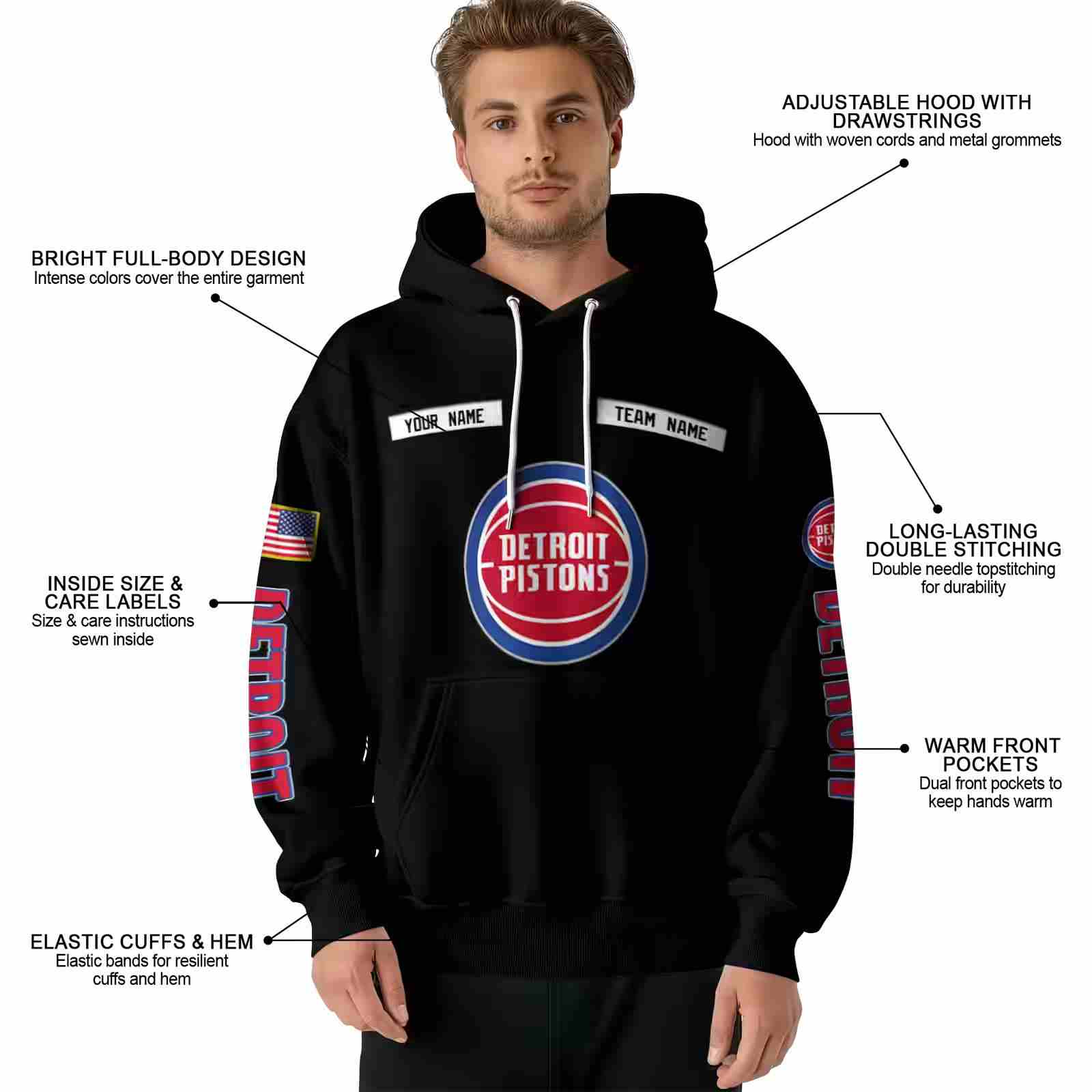 custom detroit pistons punisher skull black hoodie latest model