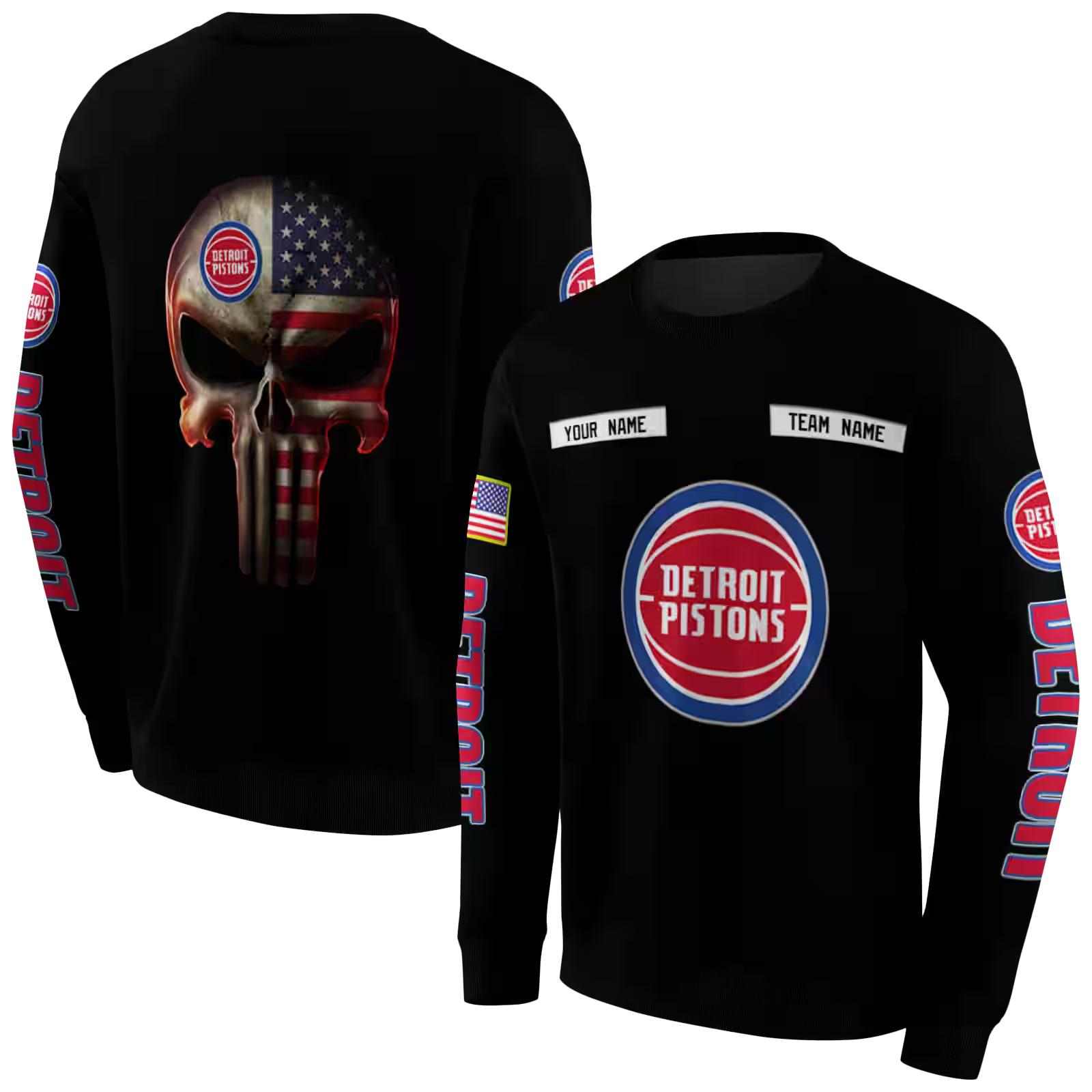 custom detroit pistons punisher skull black hoodie premium grade