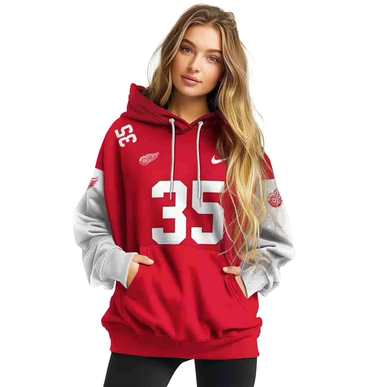 custom detroit red wings minimal design red hoodie high quality