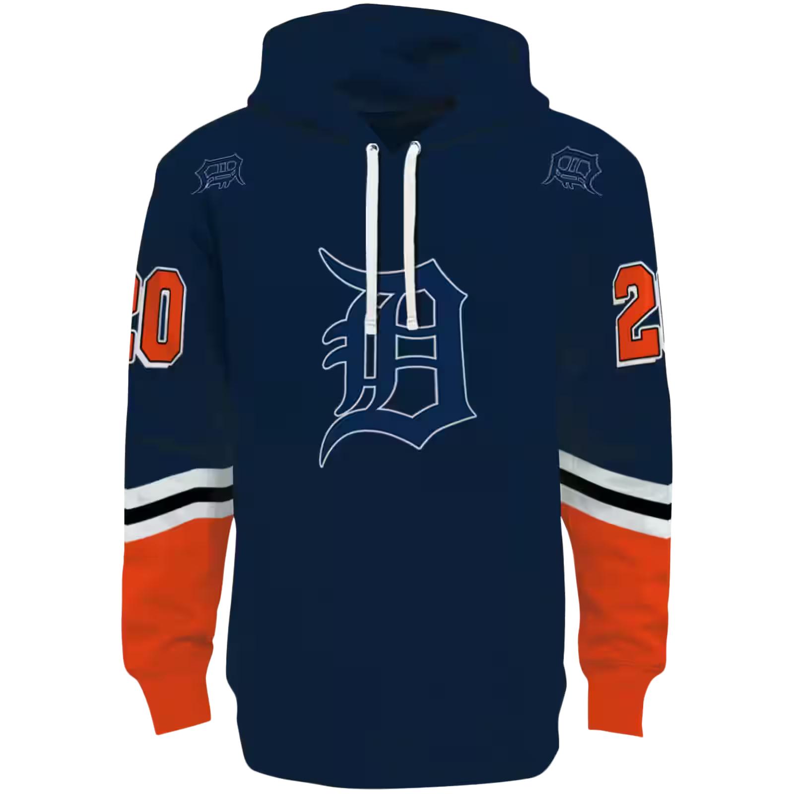 Custom Detroit Tigers Striped Sleeves Navy Hoodie