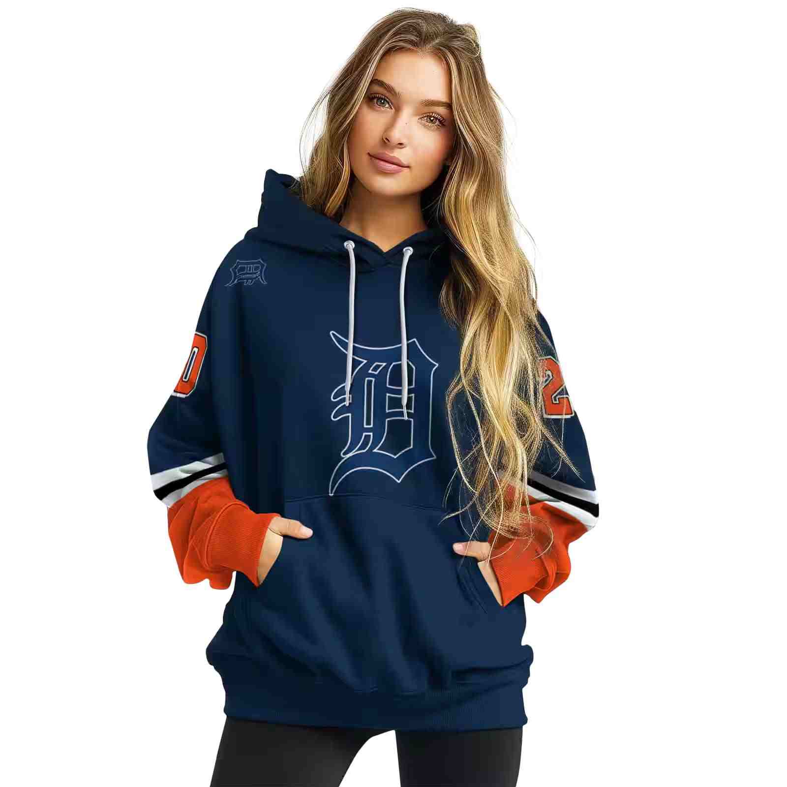 custom detroit tigers striped sleeves navy hoodie high quality