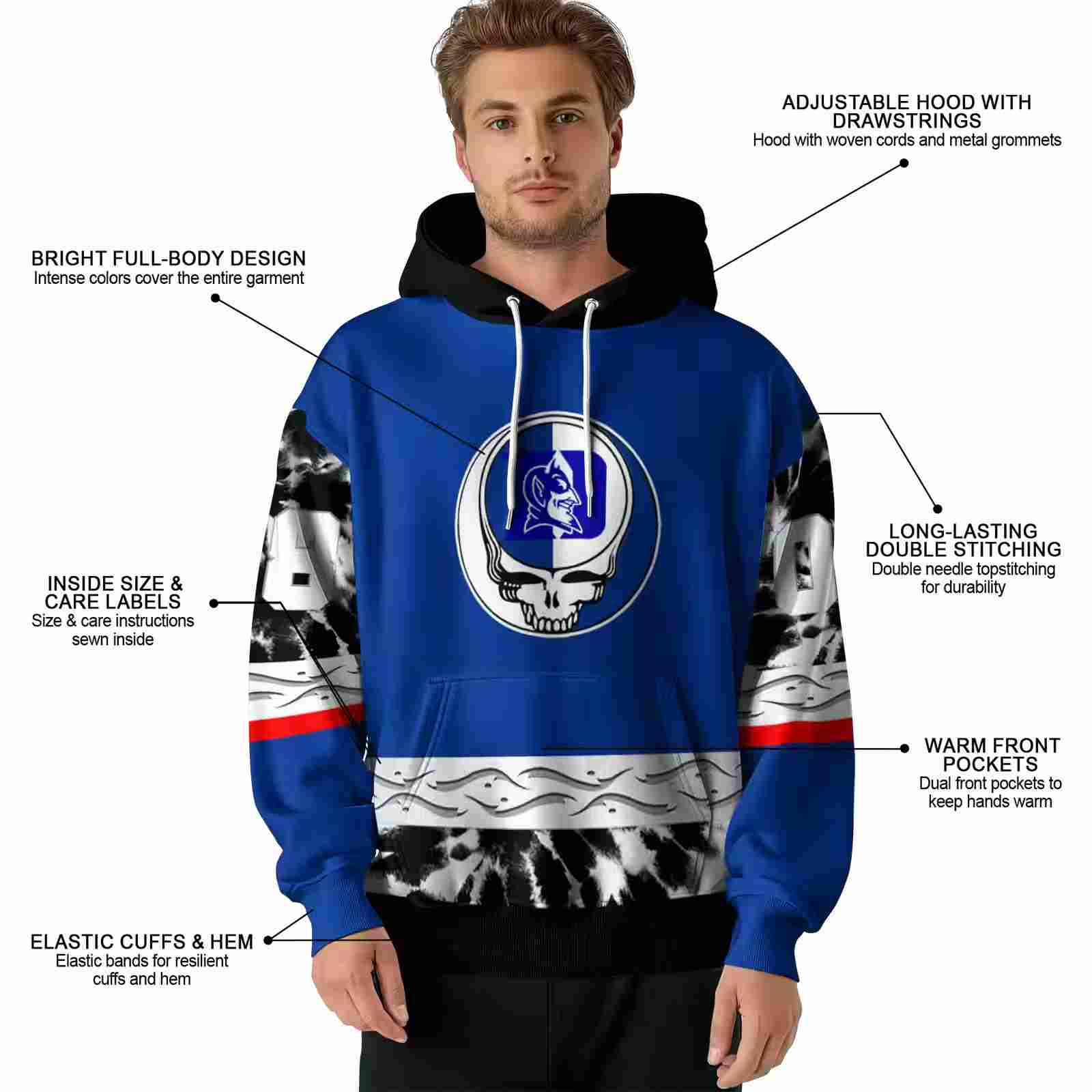 custom duke blue devils grateful vibes blue hoodie latest model