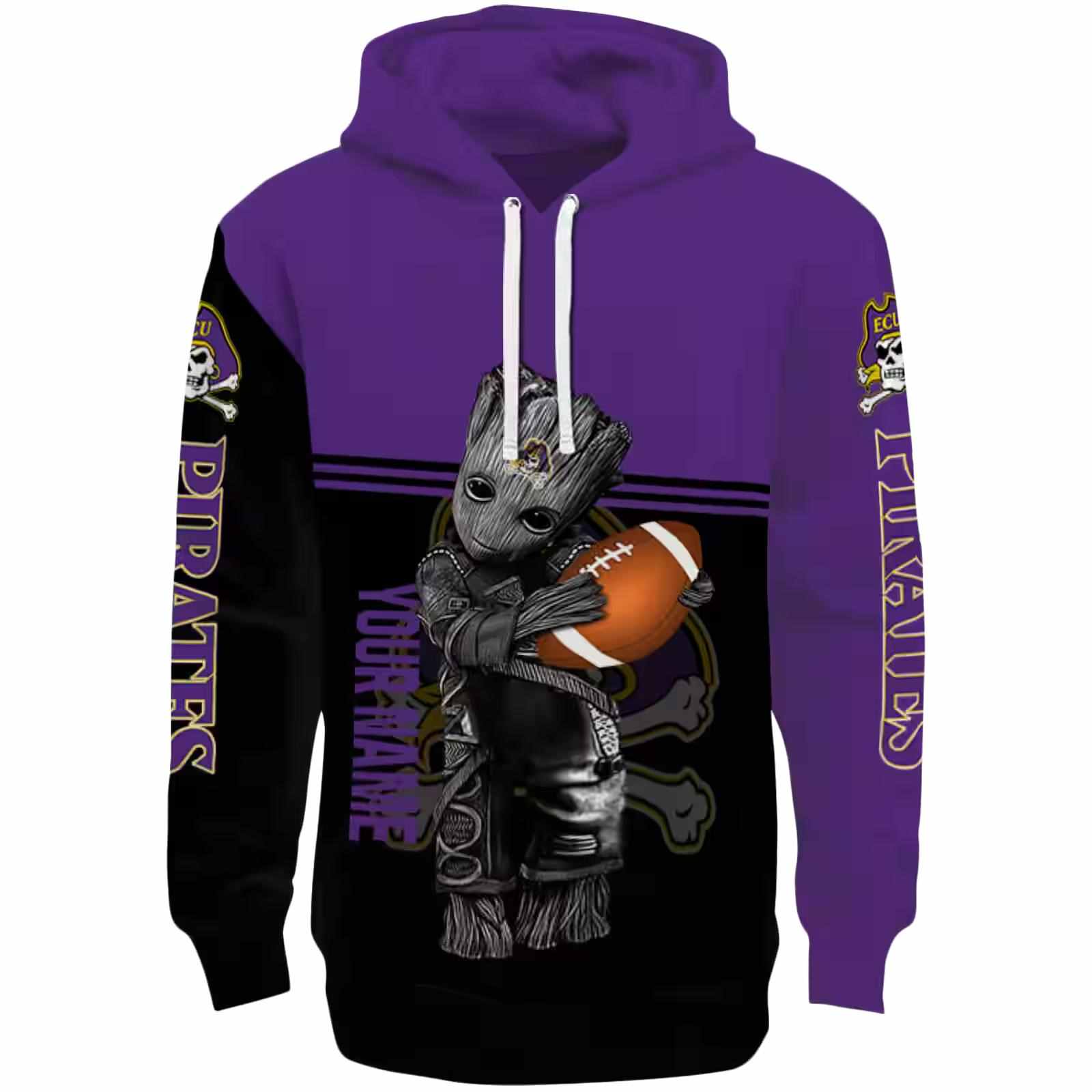 Custom East Carolina Pirates Baby Groot Purple Black Hoodie