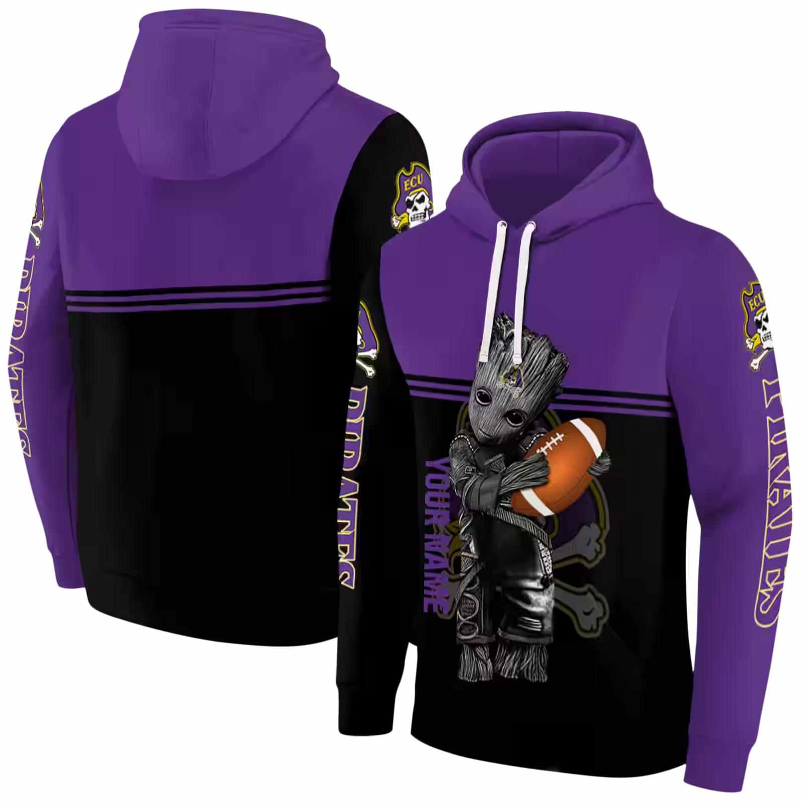 custom east carolina pirates baby groot purple black hoodie fashion forward