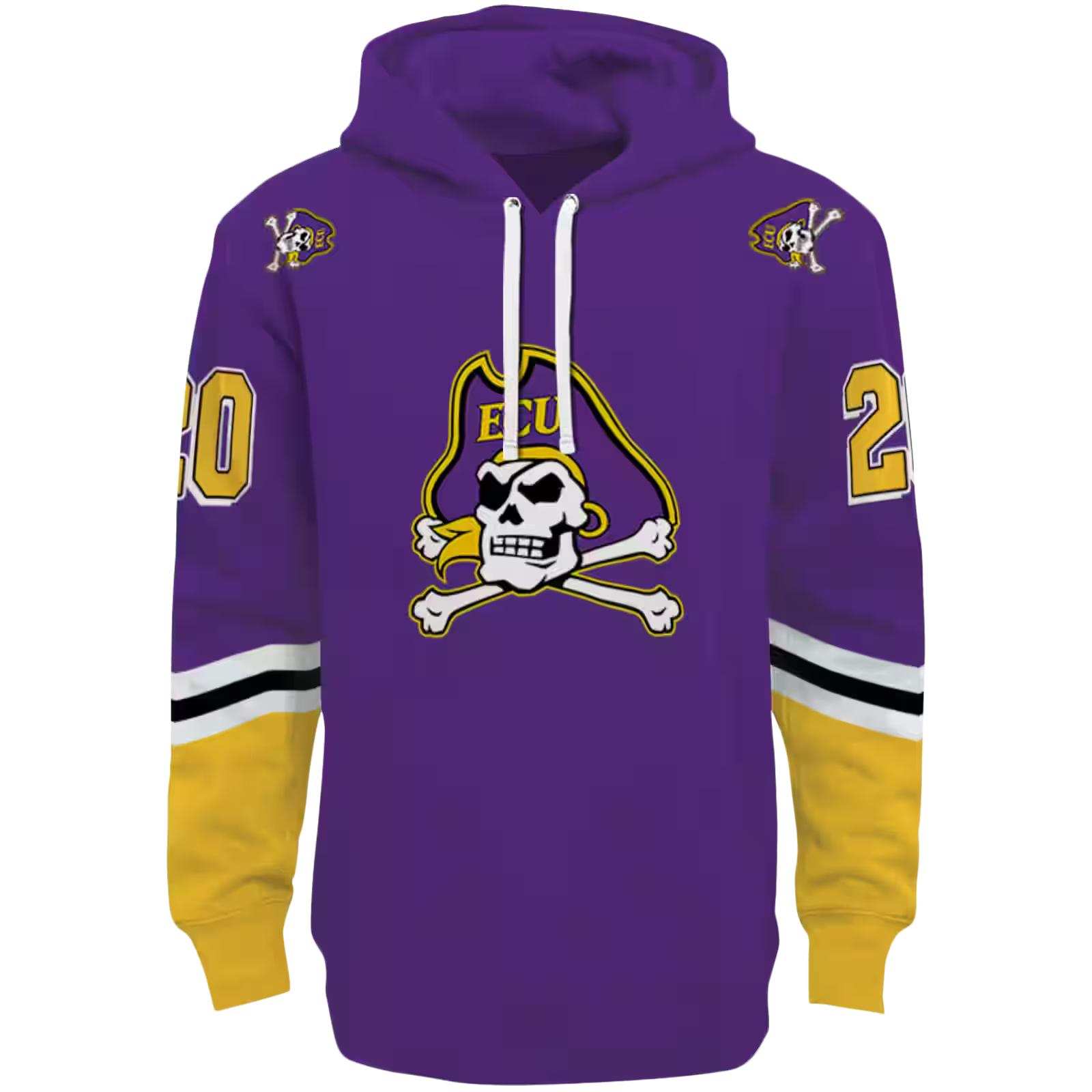 Custom East Carolina Pirates Striped Sleeves Purple Hoodie