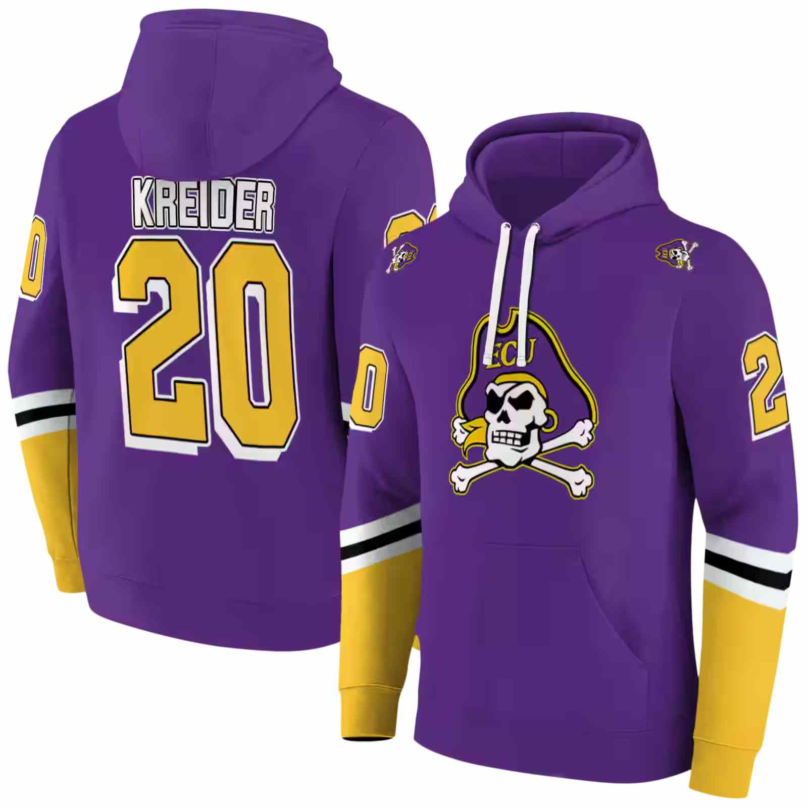 custom east carolina pirates striped sleeves purple hoodie fashion forward