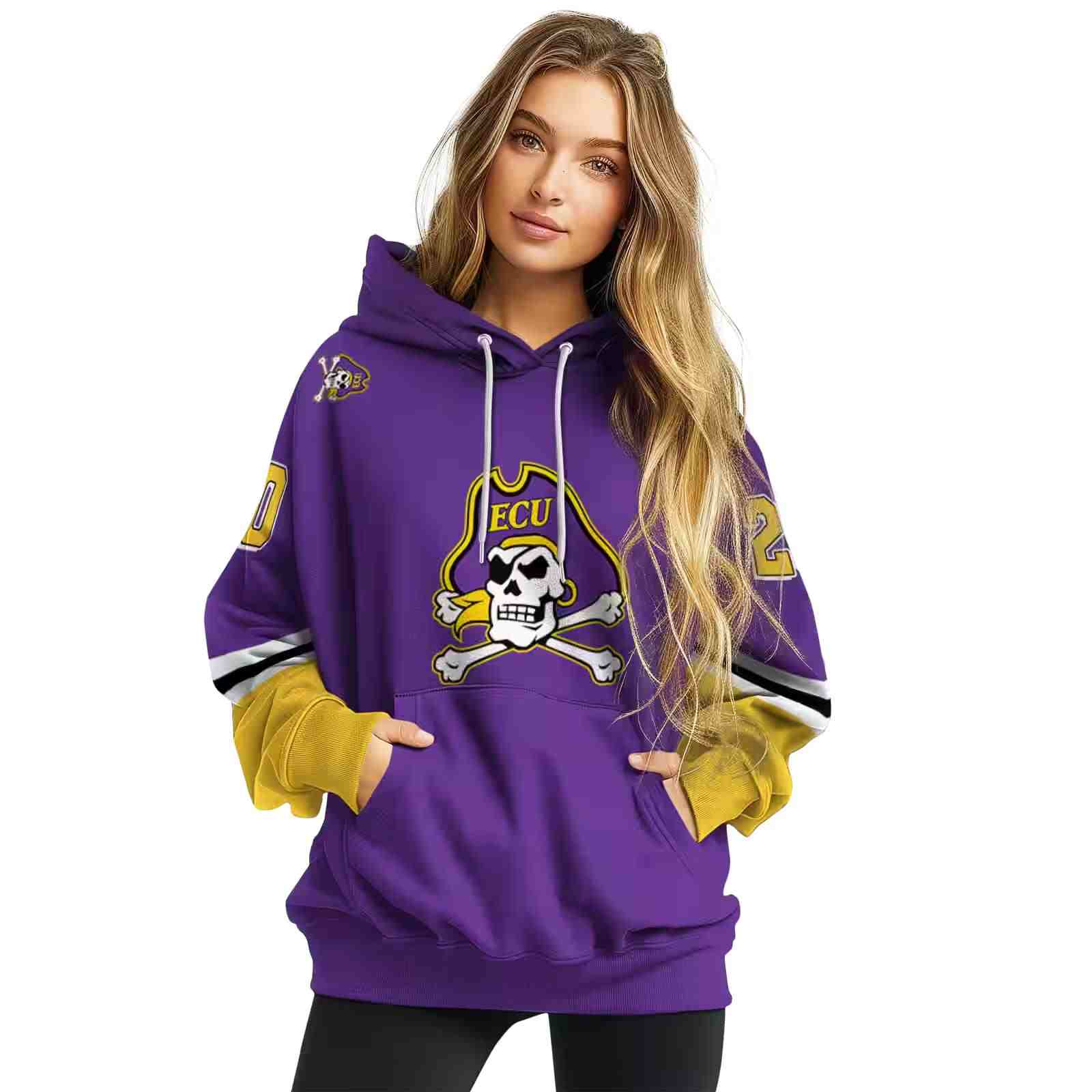 custom east carolina pirates striped sleeves purple hoodie high quality