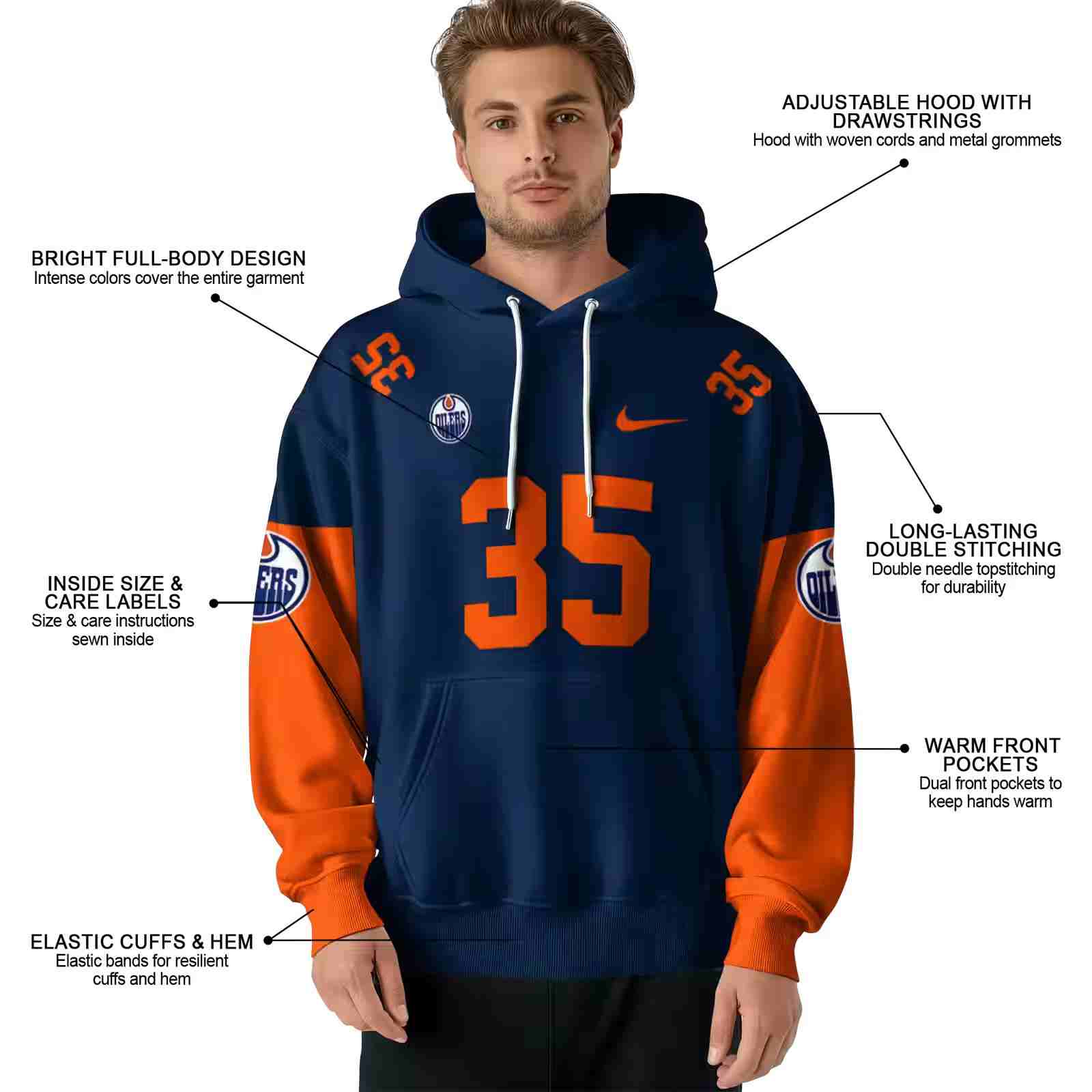 custom edmonton oilers minimal design blue hoodie latest model