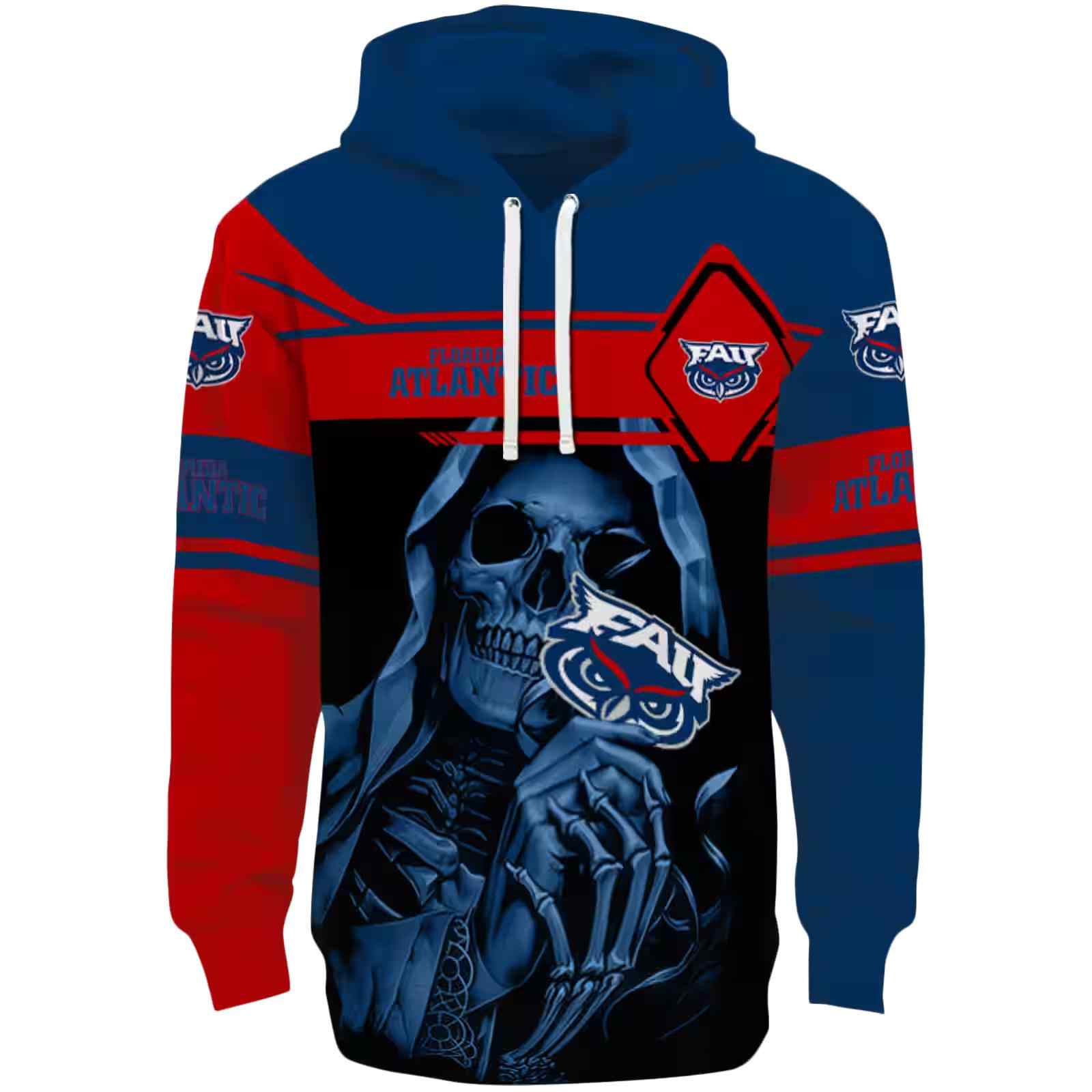 Custom Florida Atlantic Owls Grim Reaper Blue Black Hoodie