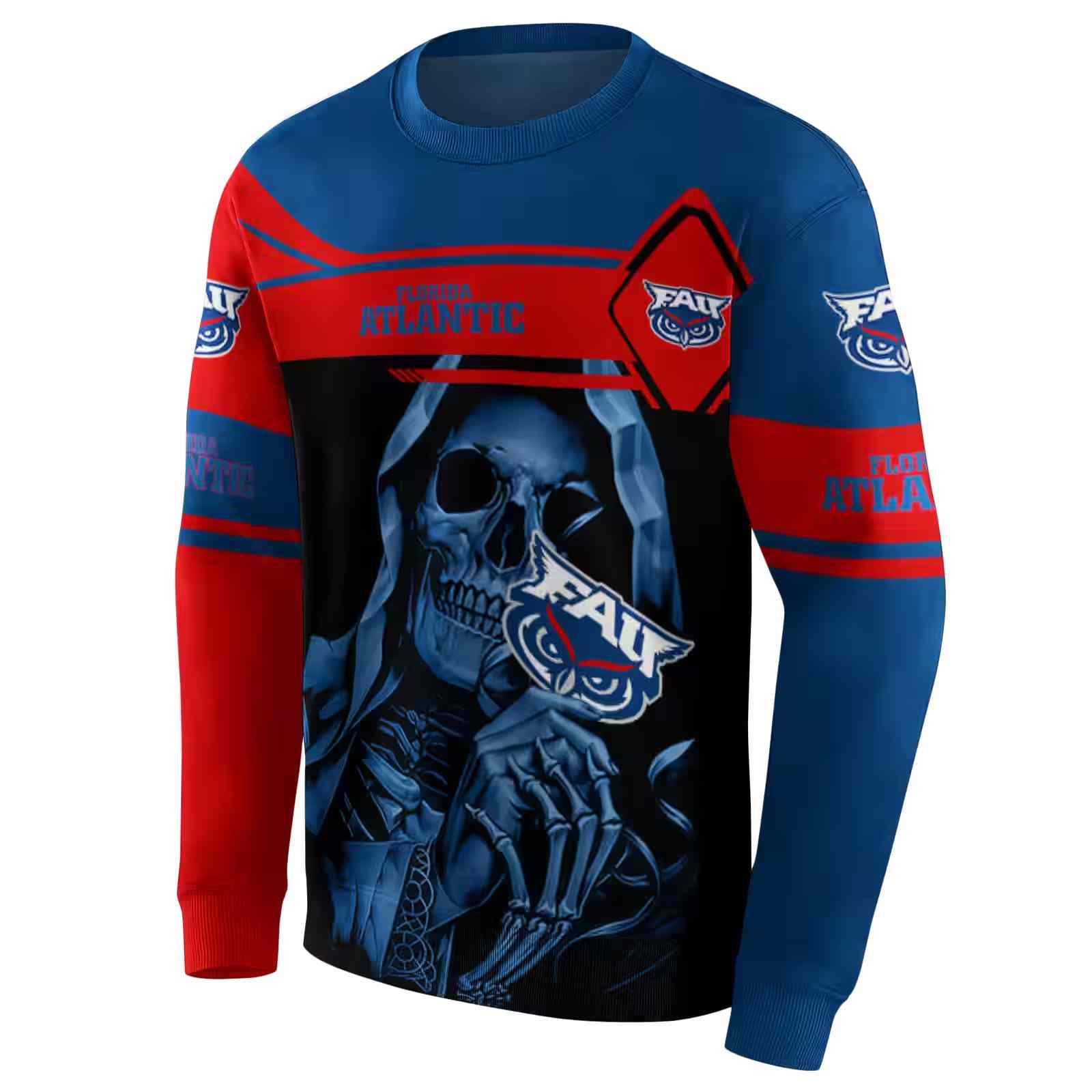 custom florida atlantic owls grim reaper blue black hoodie new arrival