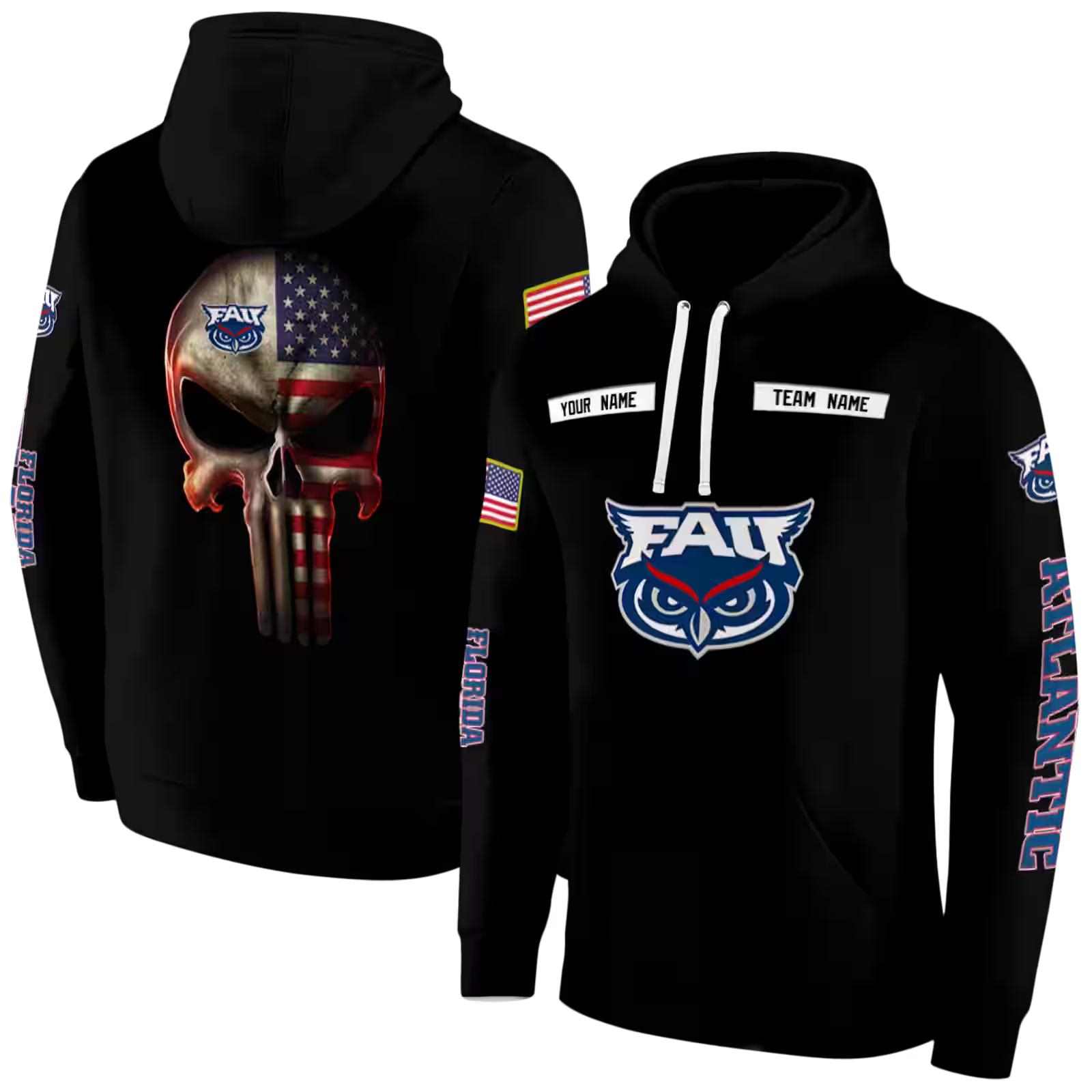 custom florida atlantic owls punisher skull black hoodie fashion forward