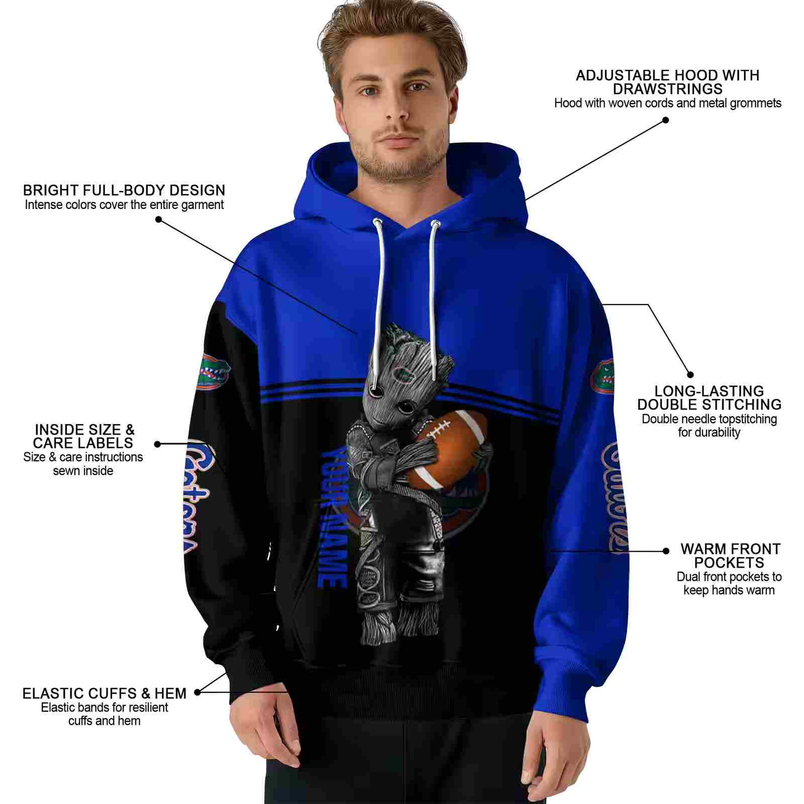 custom florida gators baby groot blue black hoodie latest model