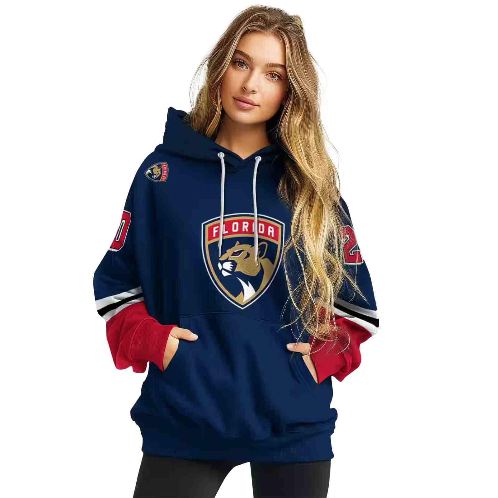 custom florida panthers striped sleeves red hoodie high quality