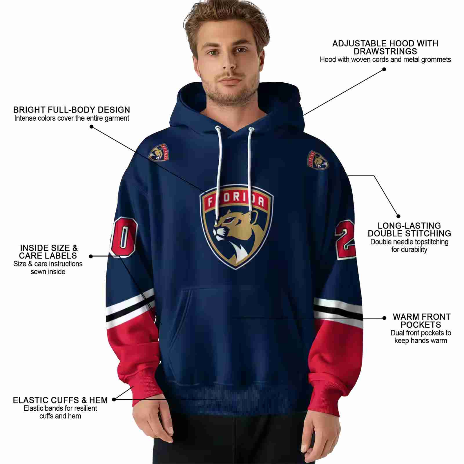 custom florida panthers striped sleeves red hoodie latest model