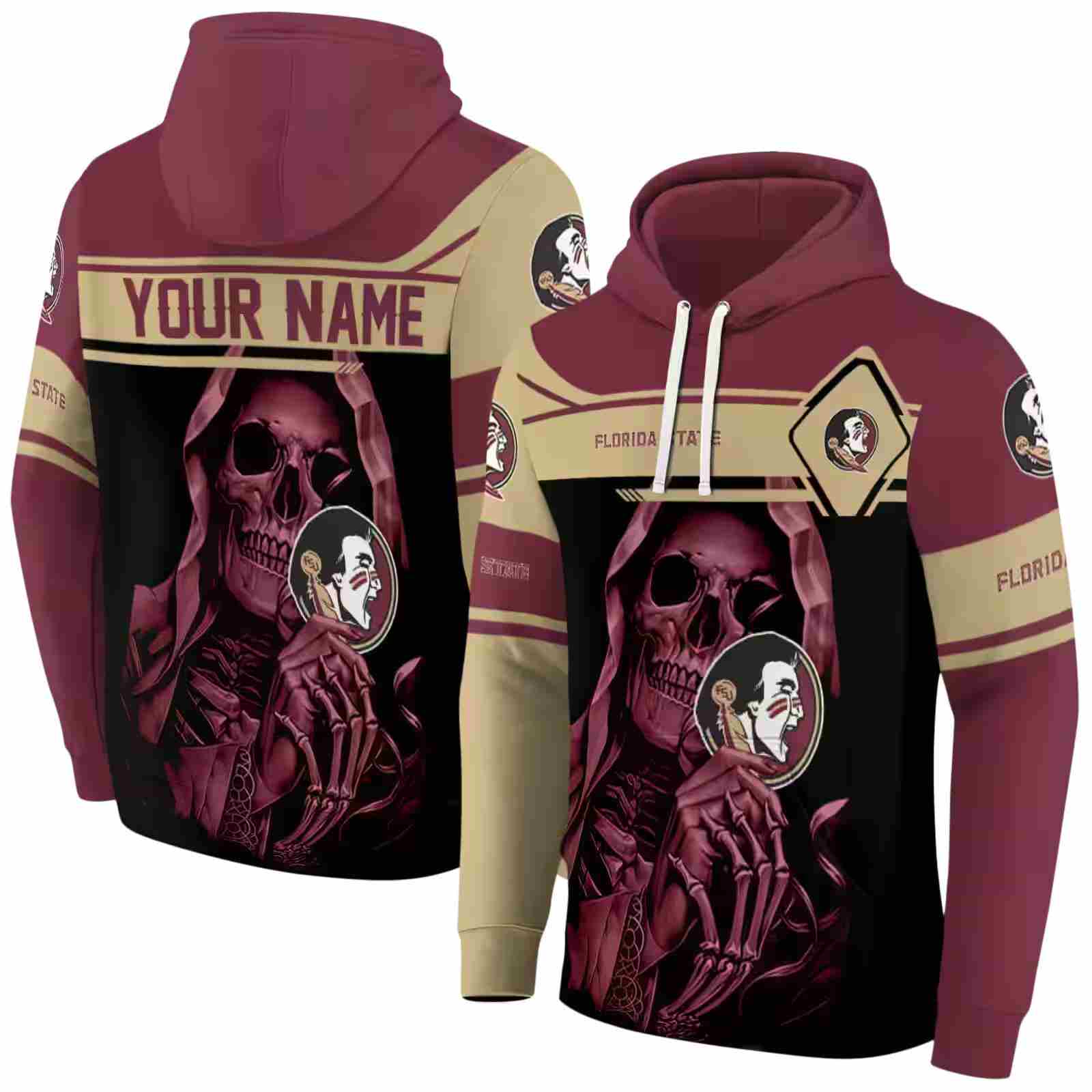 custom florida state seminoles grim reaper garnet black hoodie fashion forward