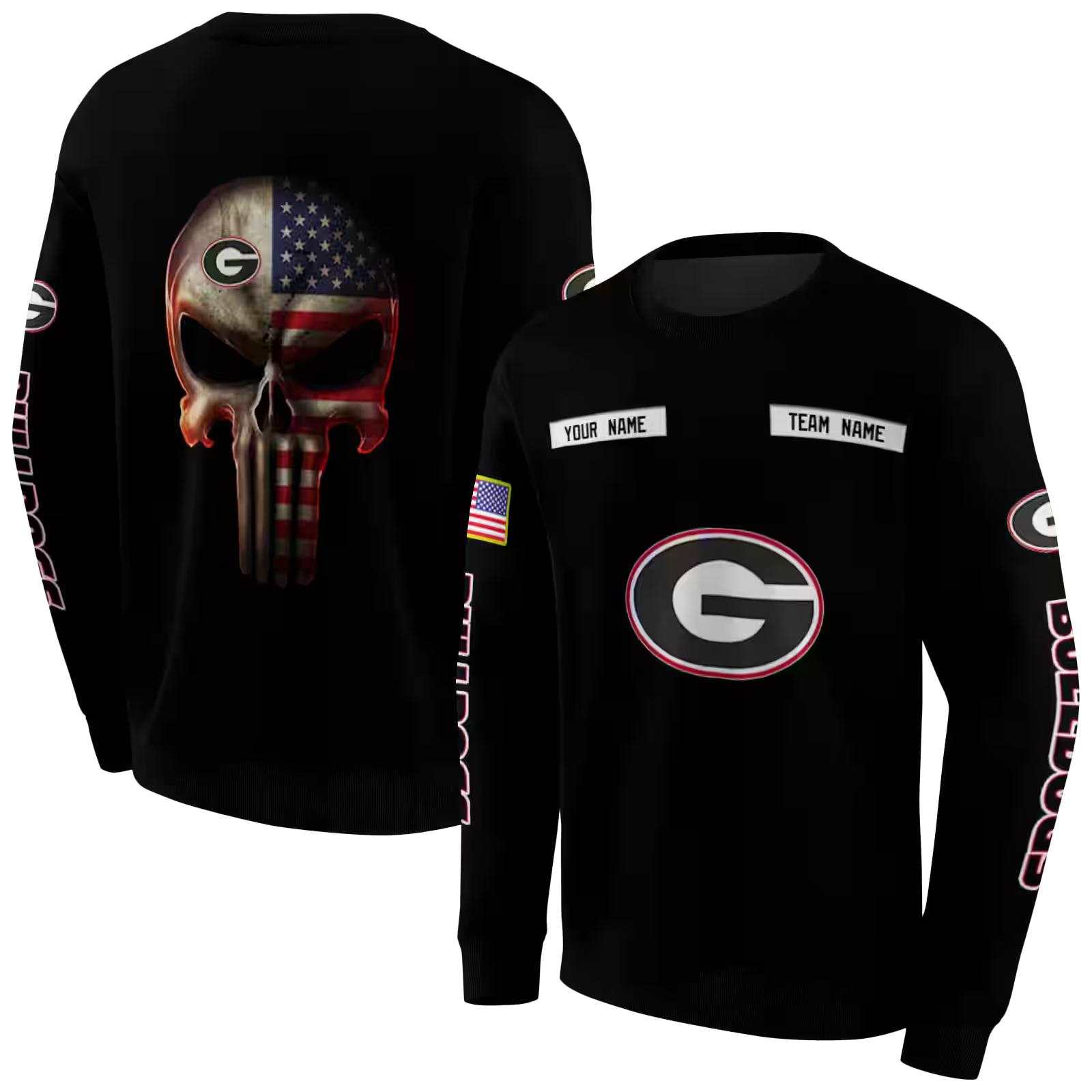 custom georgia bulldogs punisher skull black hoodie premium grade