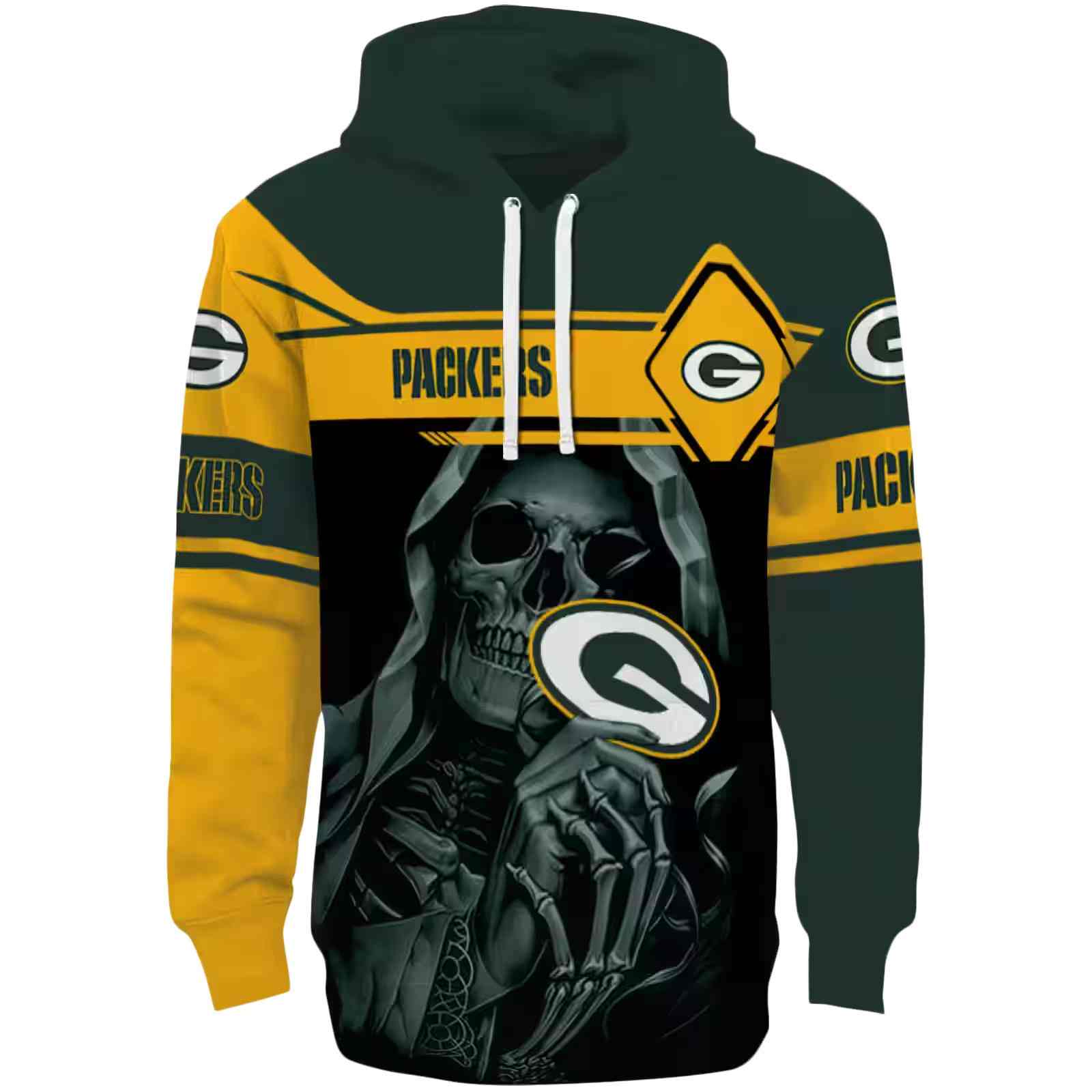 Custom Green Bay Packers Grim Reaper Green Black Hoodie