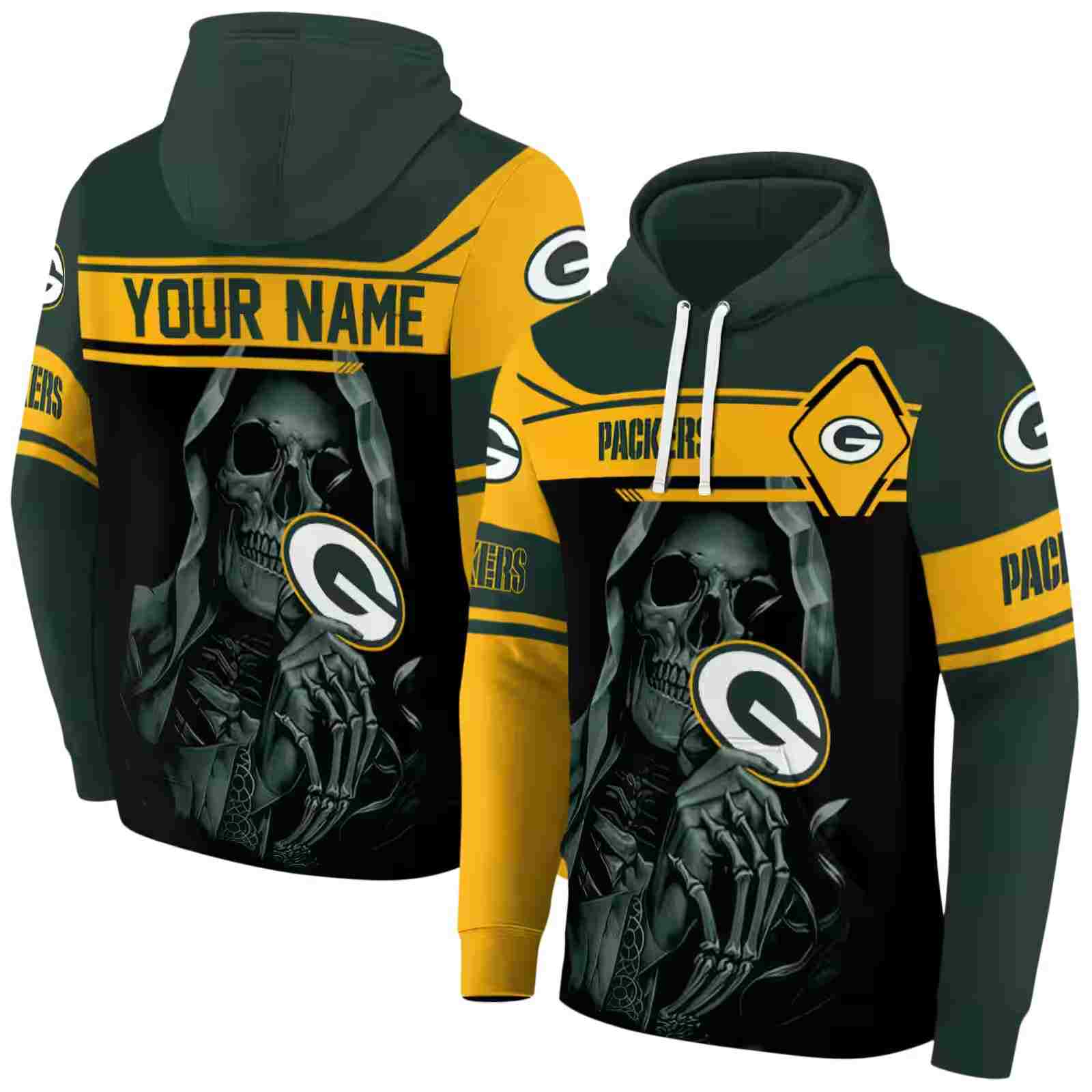 custom green bay packers grim reaper green black hoodie fashion forward