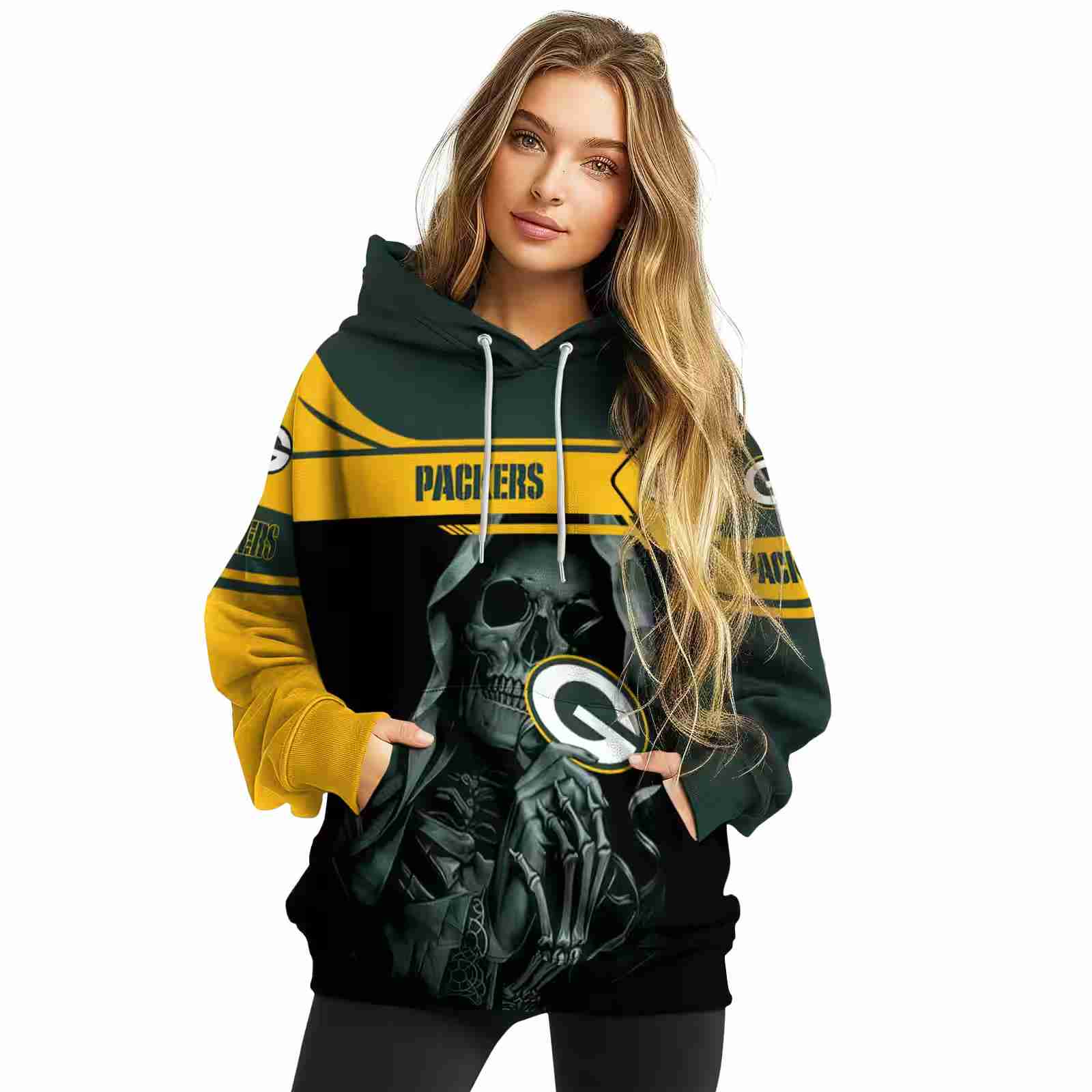 custom green bay packers grim reaper green black hoodie high quality