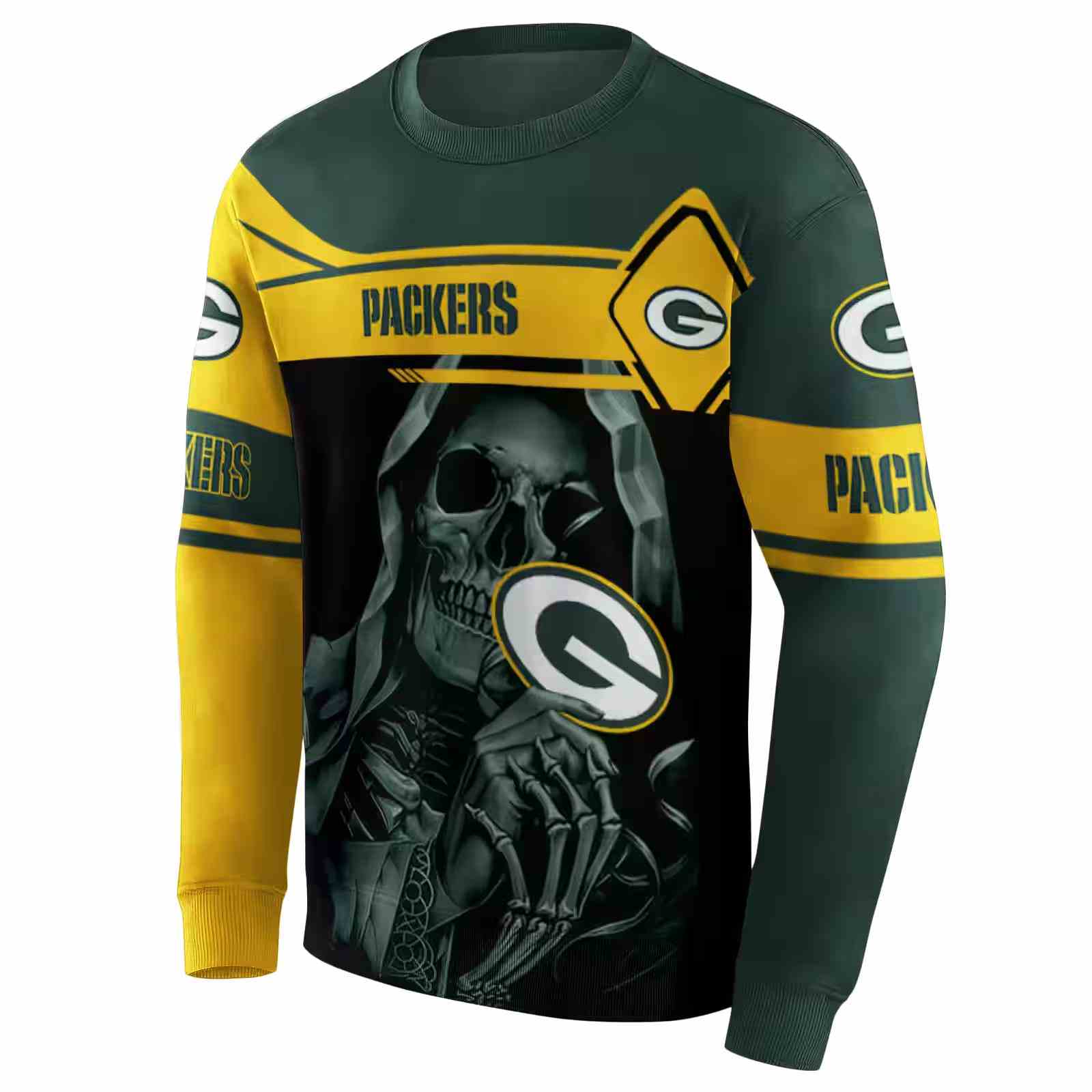 custom green bay packers grim reaper green black hoodie new arrival