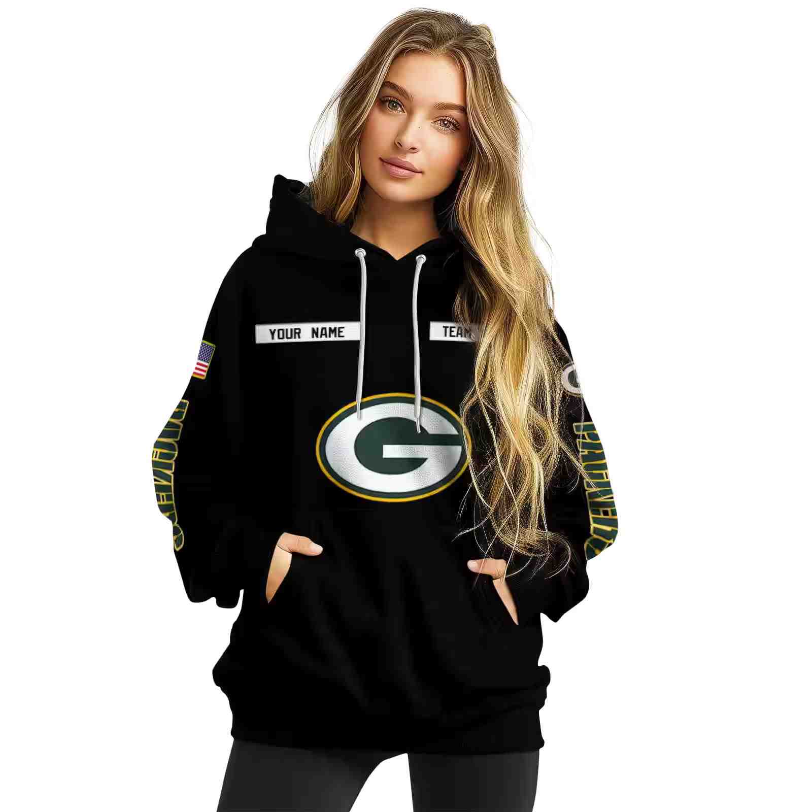 custom green bay packers punisher skull black hoodie high quality