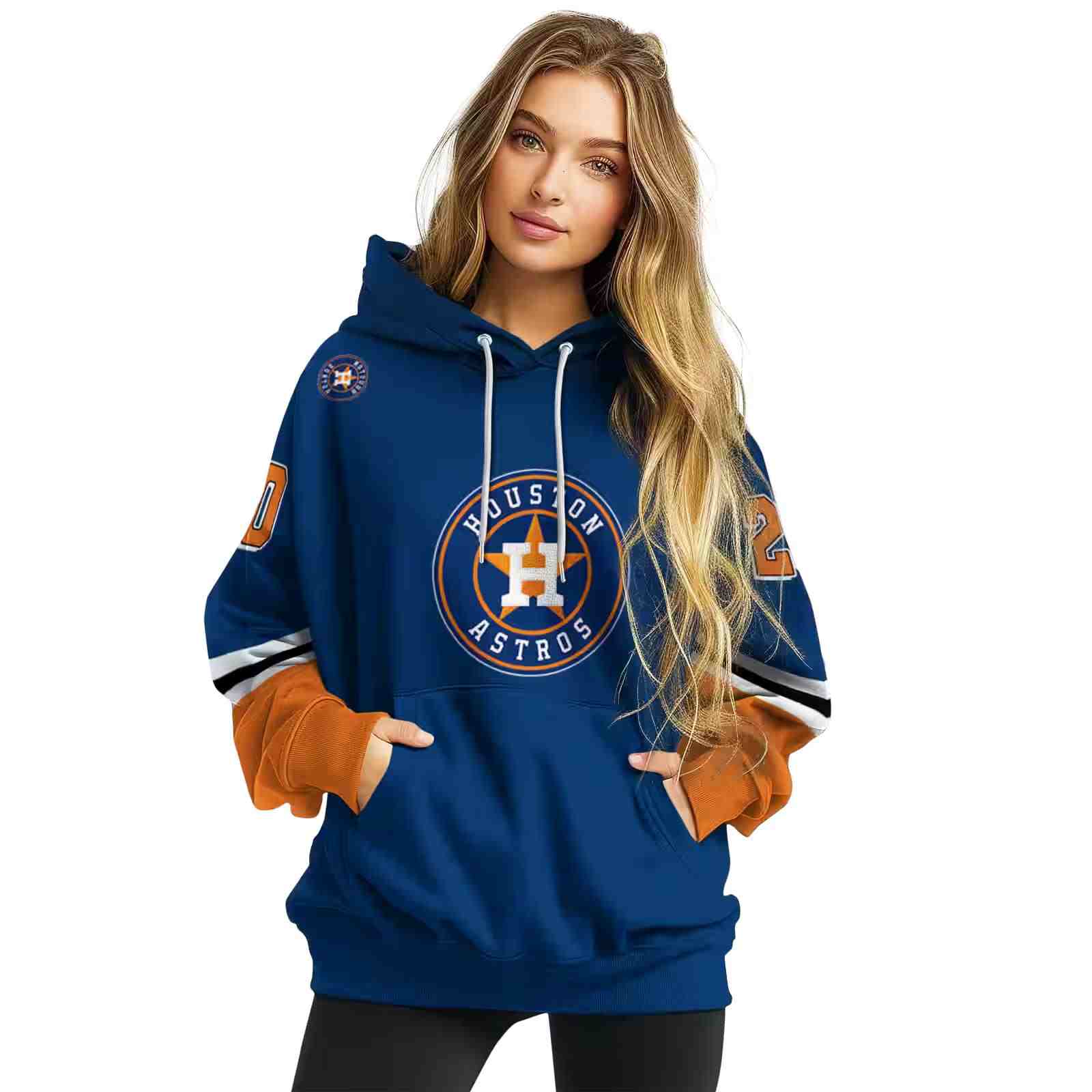 custom houston astros striped sleeves blue hoodie high quality