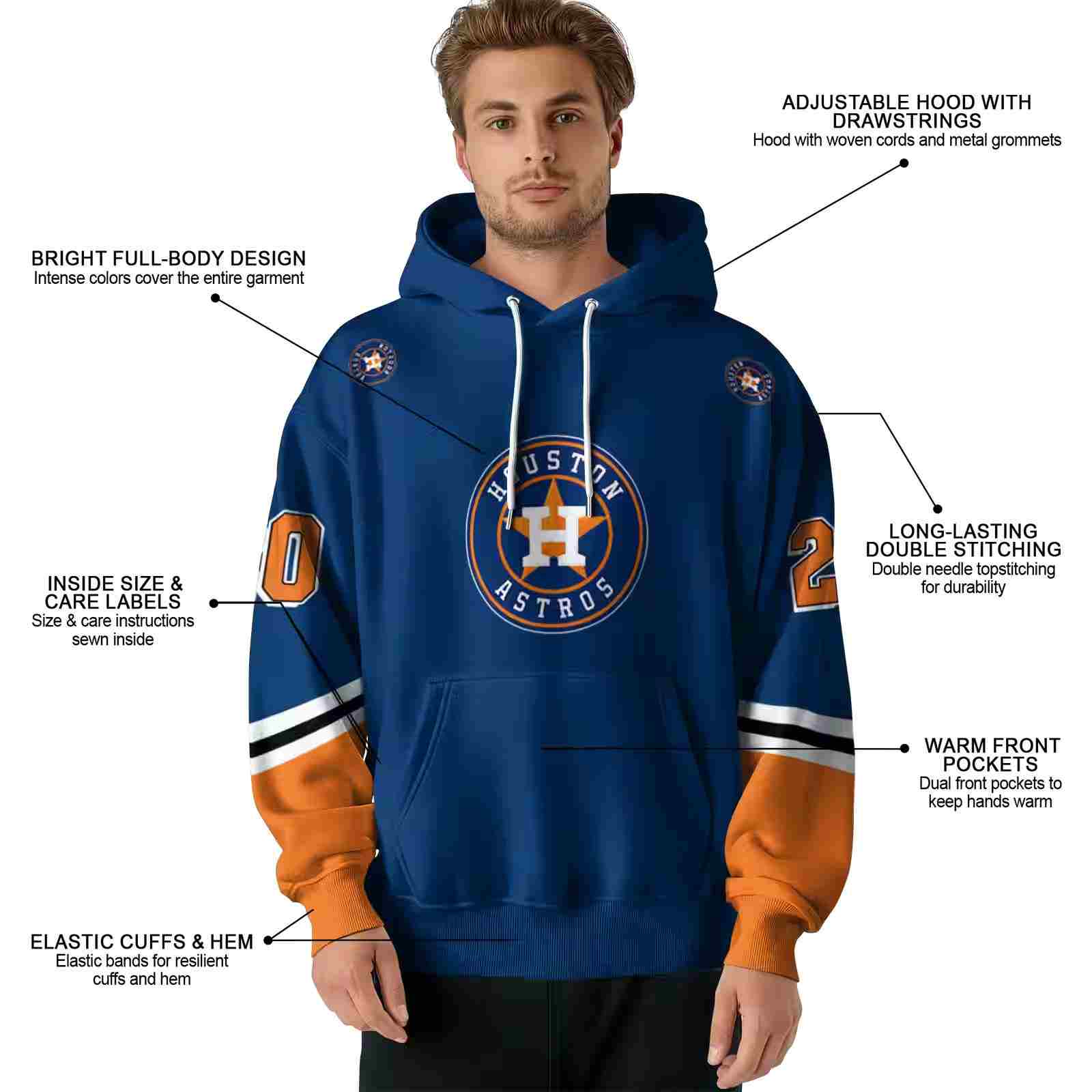 custom houston astros striped sleeves blue hoodie latest model