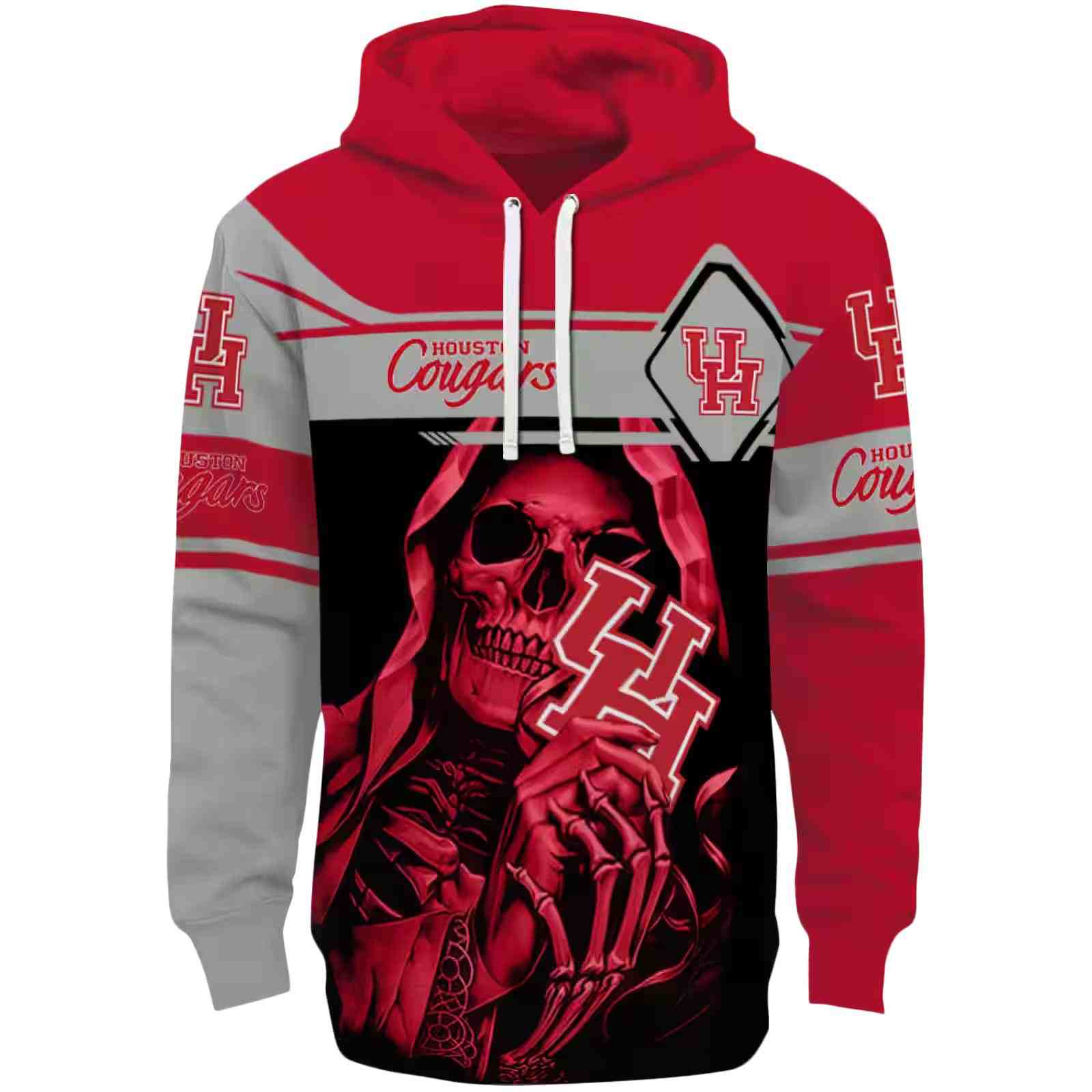 Custom Houston Cougars Grim Reaper Red Black Hoodie