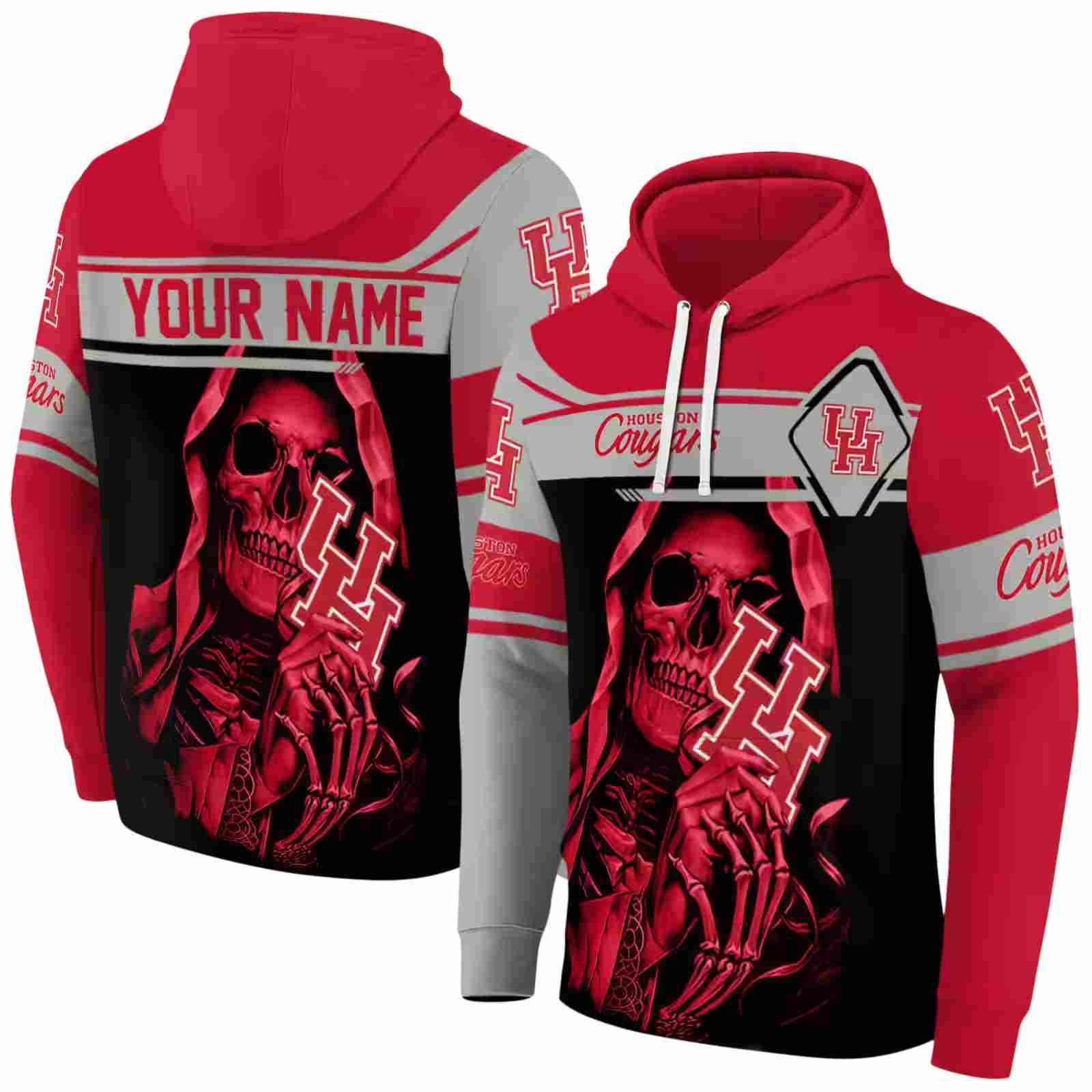 custom houston cougars grim reaper red black hoodie fashion forward