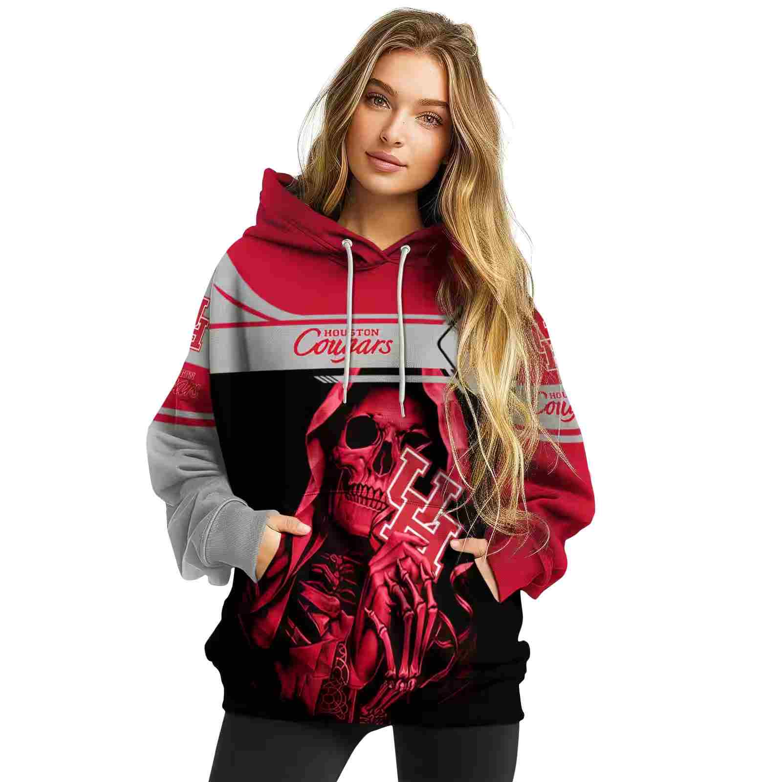 custom houston cougars grim reaper red black hoodie high quality