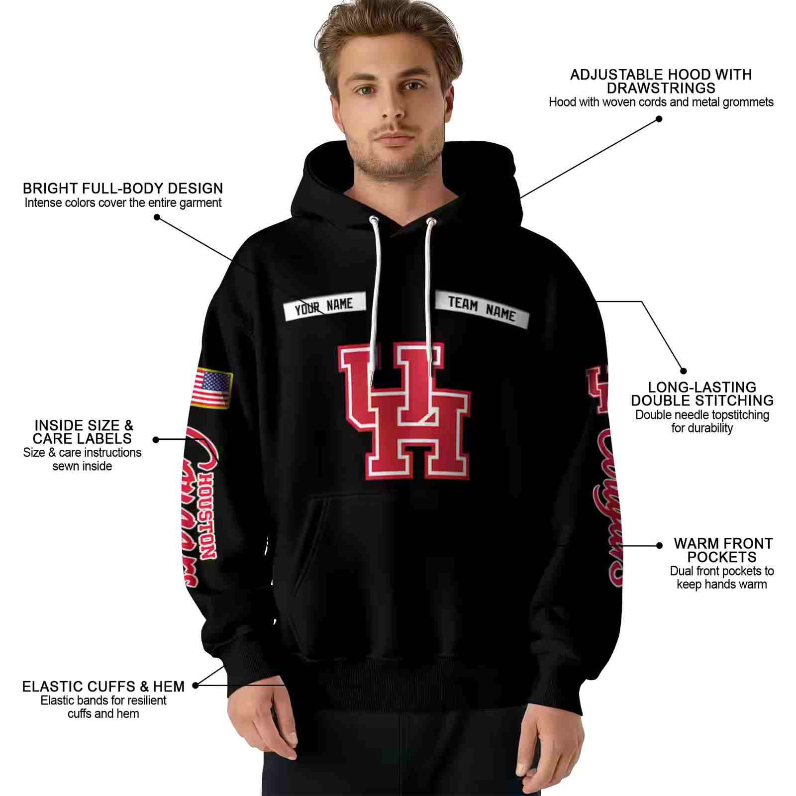 custom houston cougars punisher skull black hoodie latest model