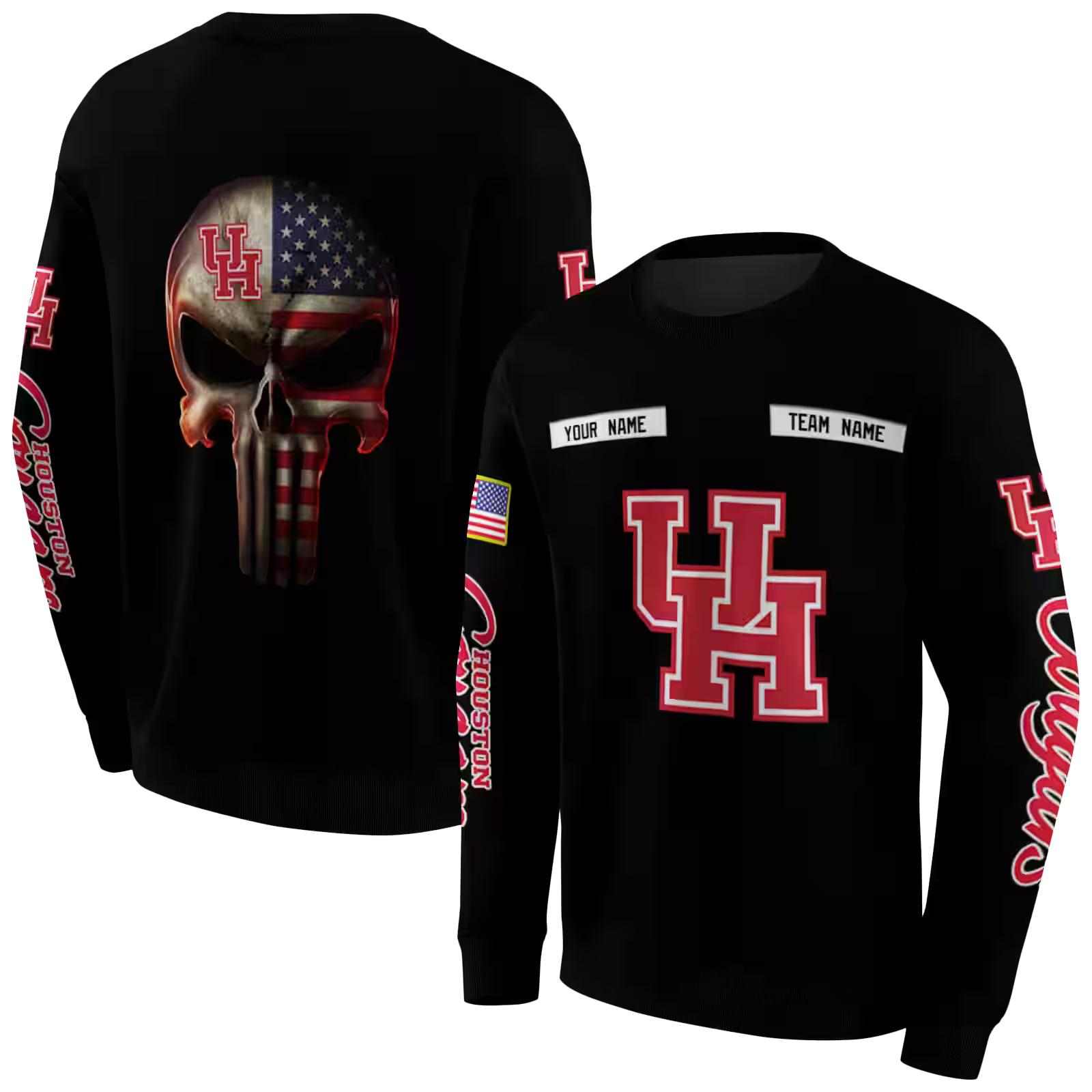 custom houston cougars punisher skull black hoodie premium grade