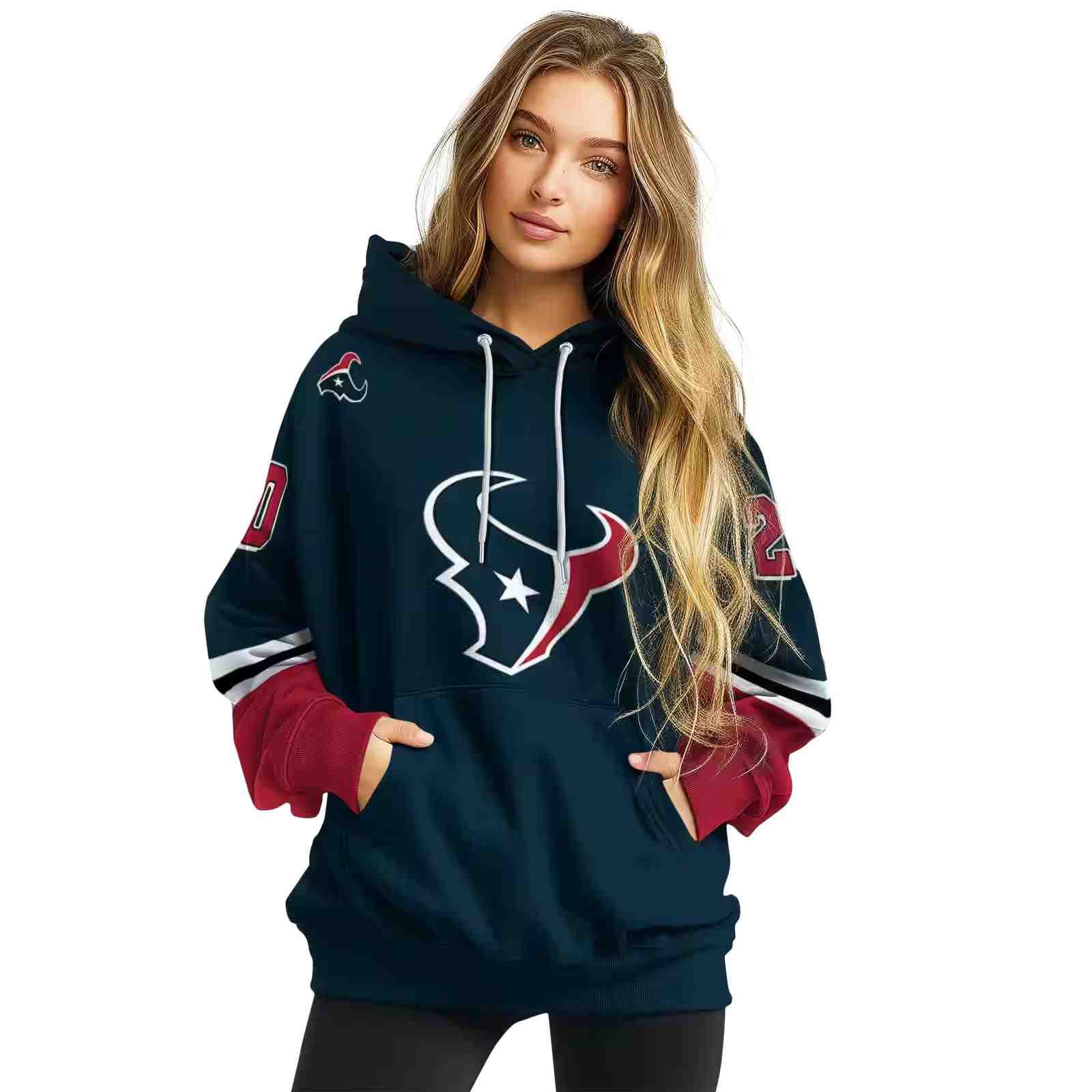 custom houston texans striped sleeves blue hoodie high quality