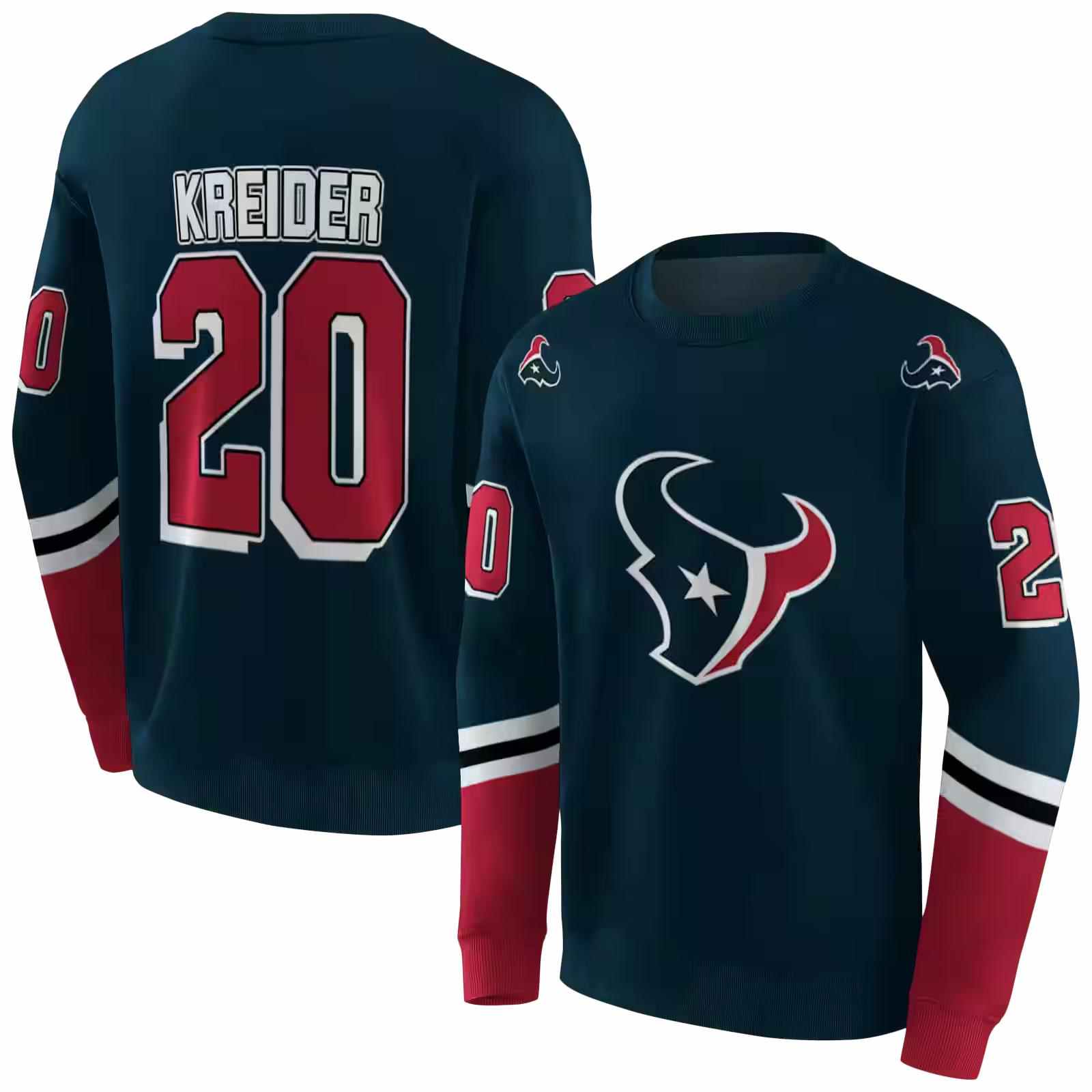 custom houston texans striped sleeves blue hoodie premium grade