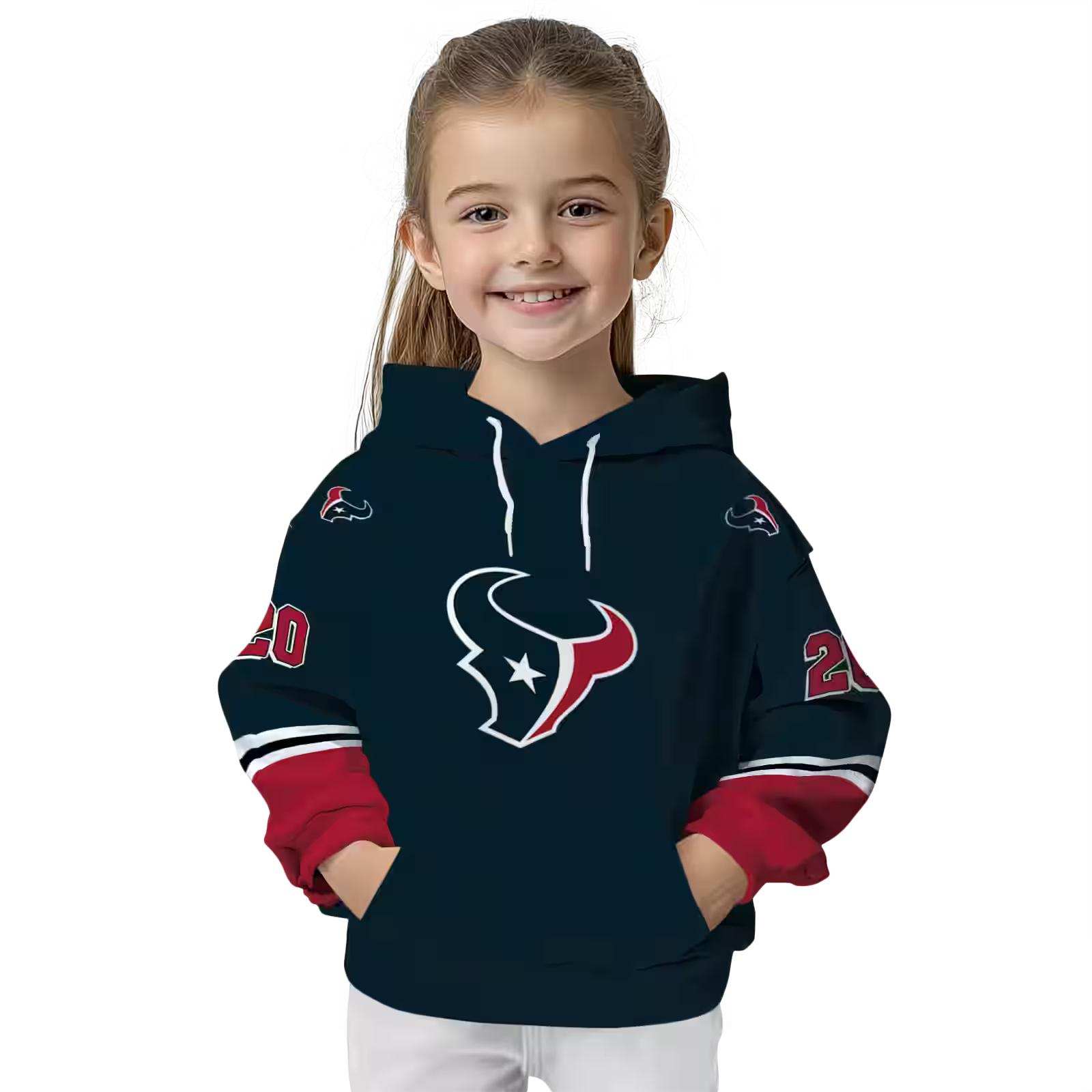 custom houston texans striped sleeves blue hoodie top rated