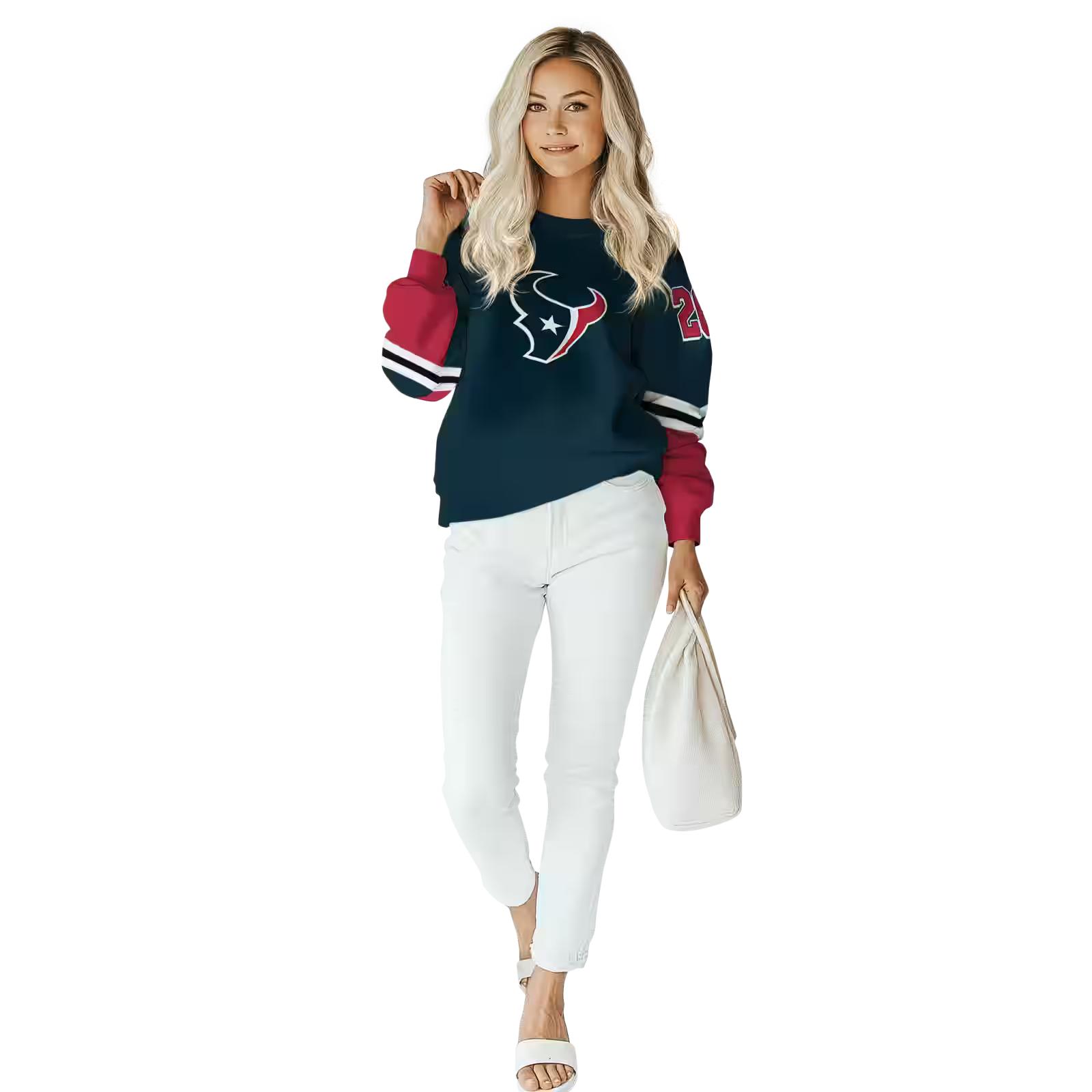 custom houston texans striped sleeves blue hoodie trendy