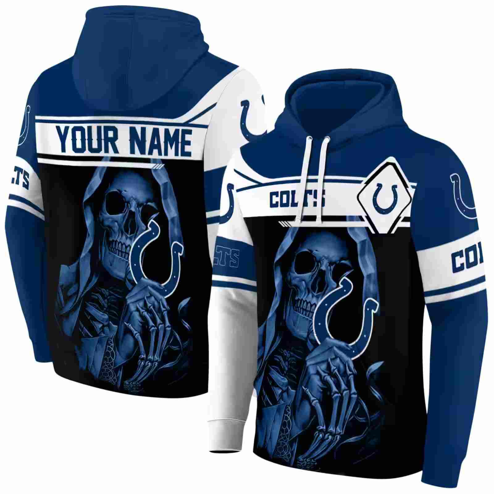 custom indianapolis colts grim reaper blue black hoodie fashion forward