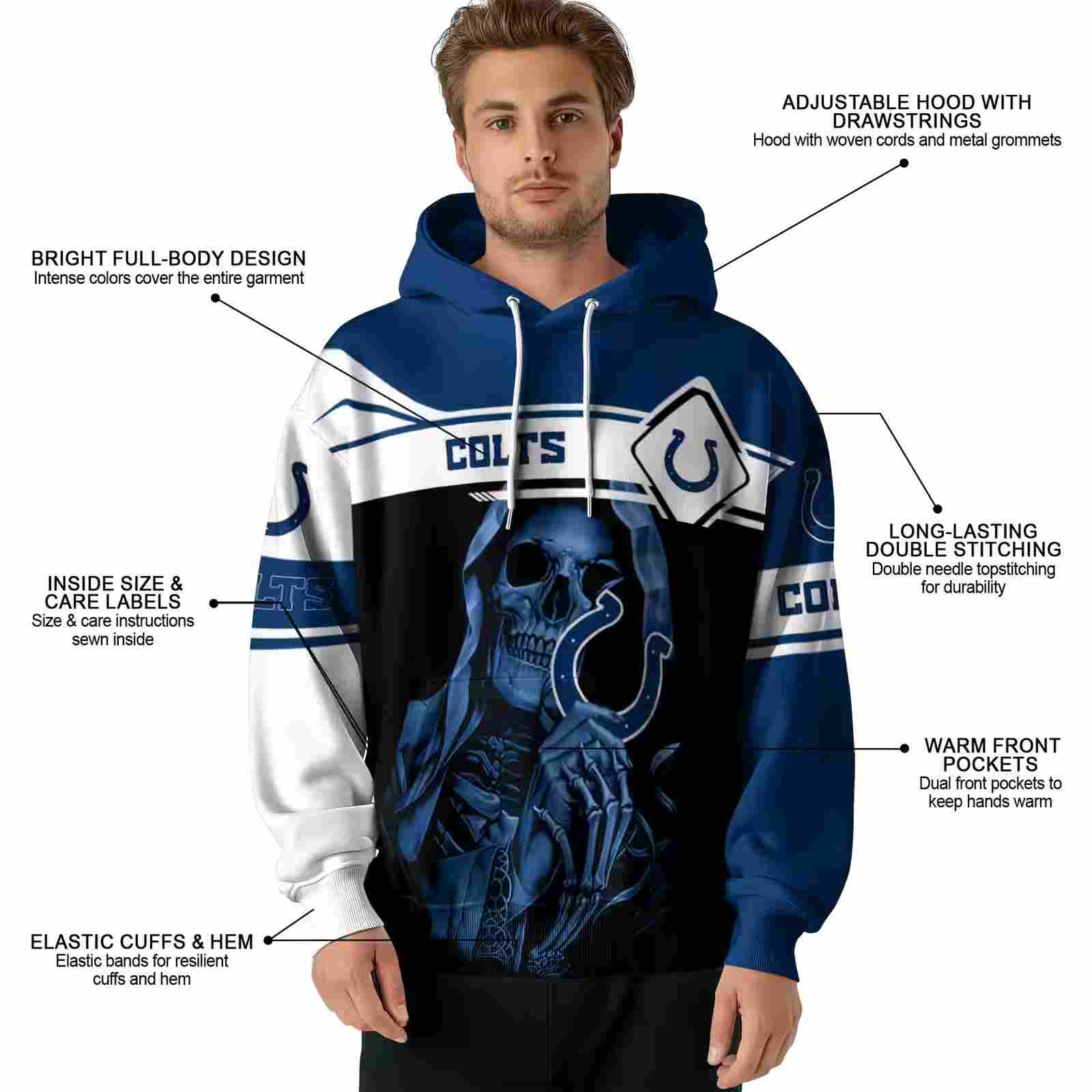 custom indianapolis colts grim reaper blue black hoodie latest model