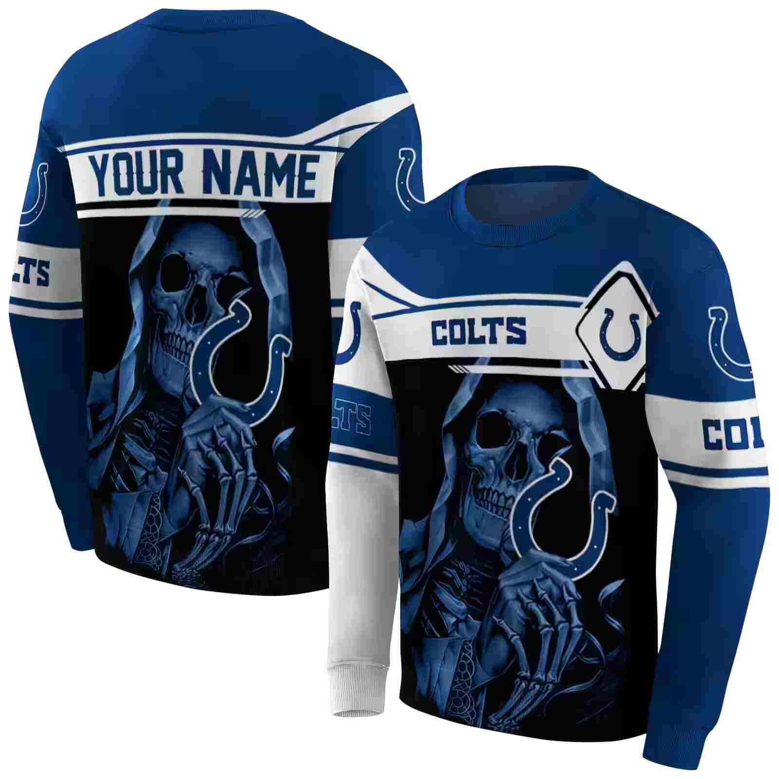 custom indianapolis colts grim reaper blue black hoodie premium grade