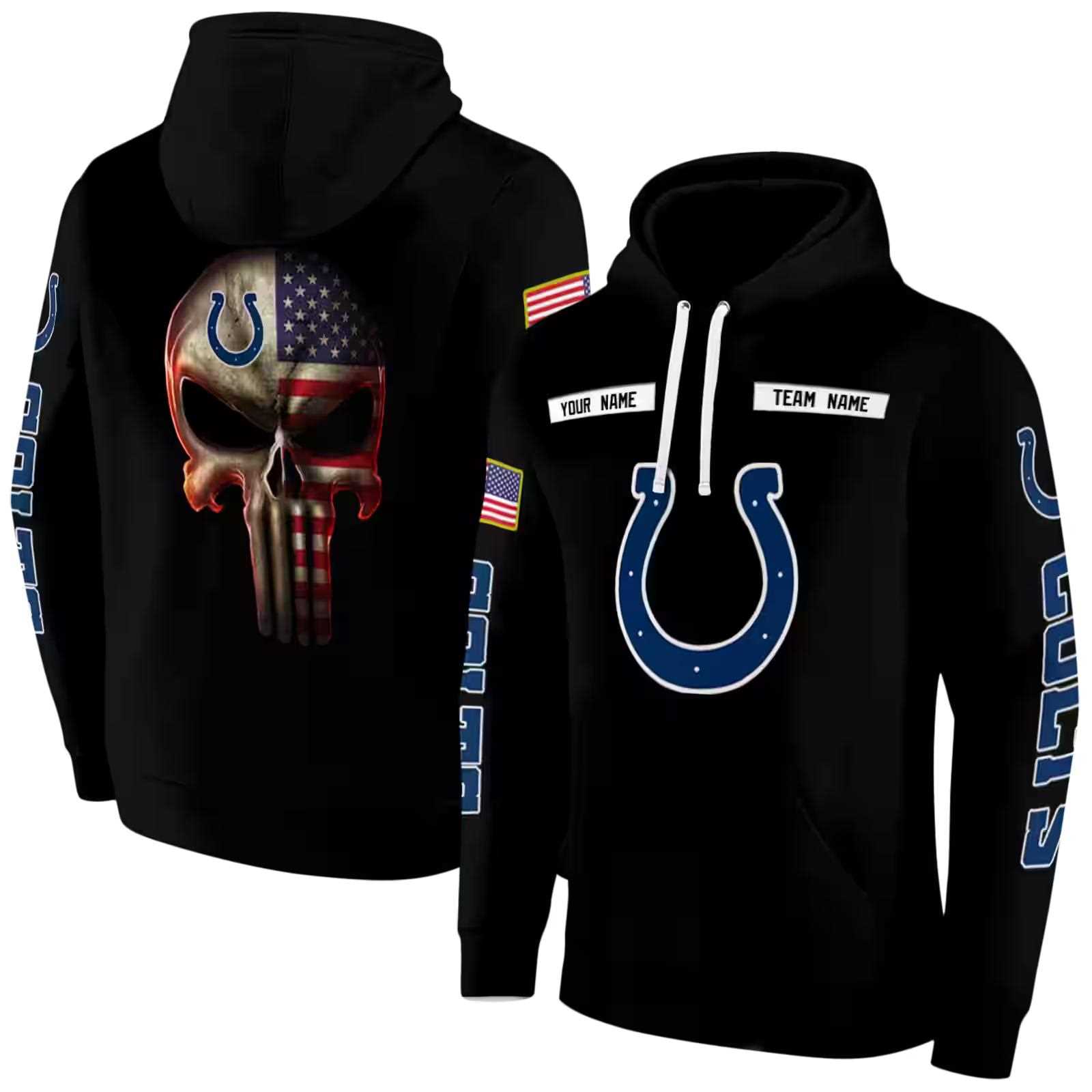 custom indianapolis colts punisher skull black hoodie fashion forward