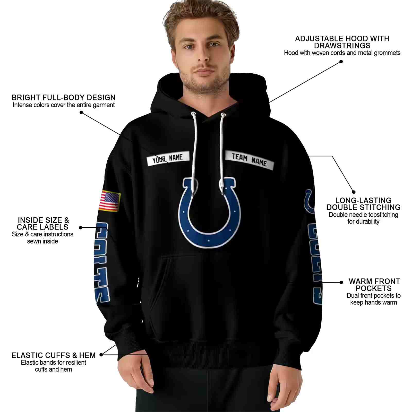 custom indianapolis colts punisher skull black hoodie latest model